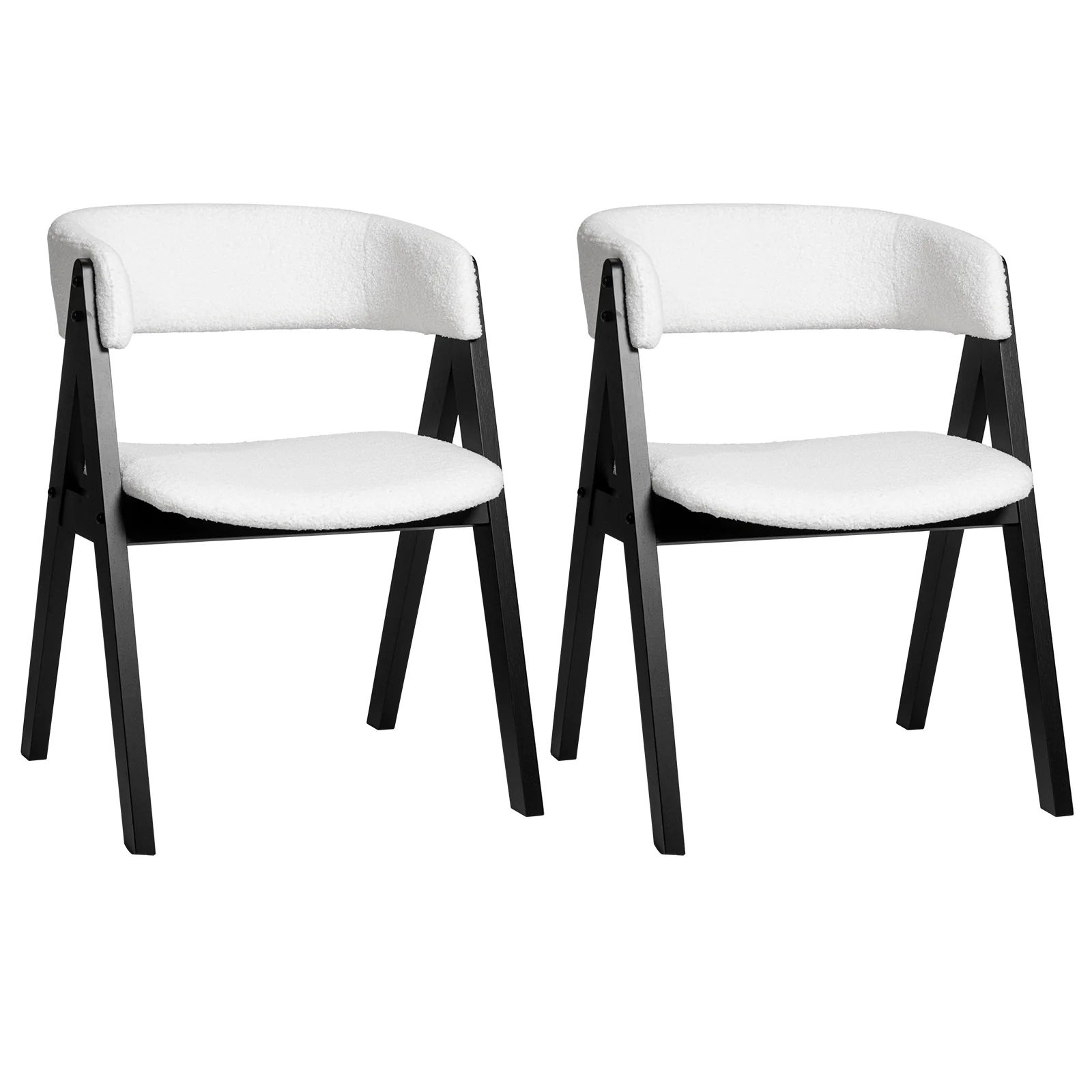 Wooden Dining Chair Set, Mid-Century Modern, Sherpa Upholstered, Black - Image 4