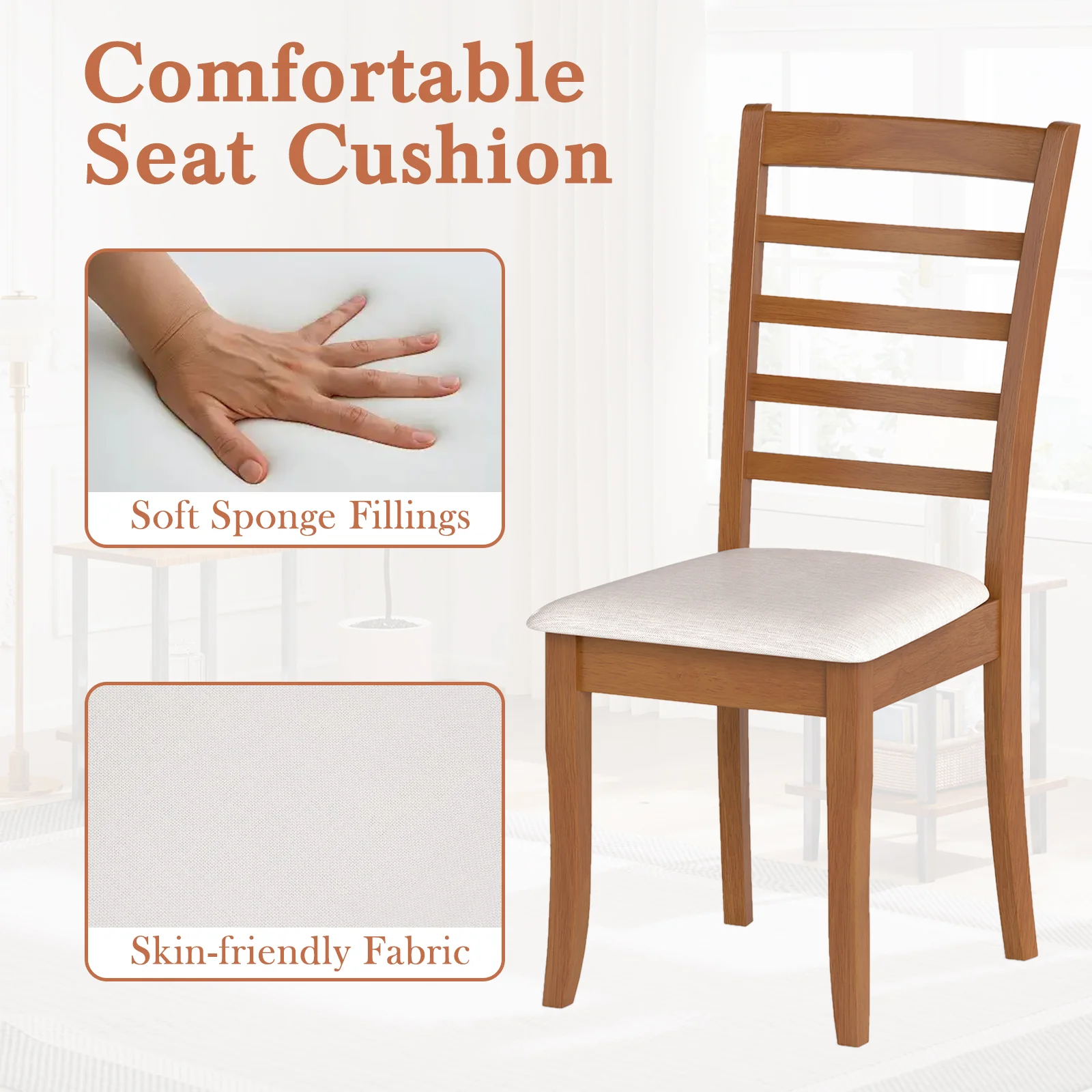 Wooden Dining Chair Set, Modern Upholstered Kitchen Chair, Beige - Image 6