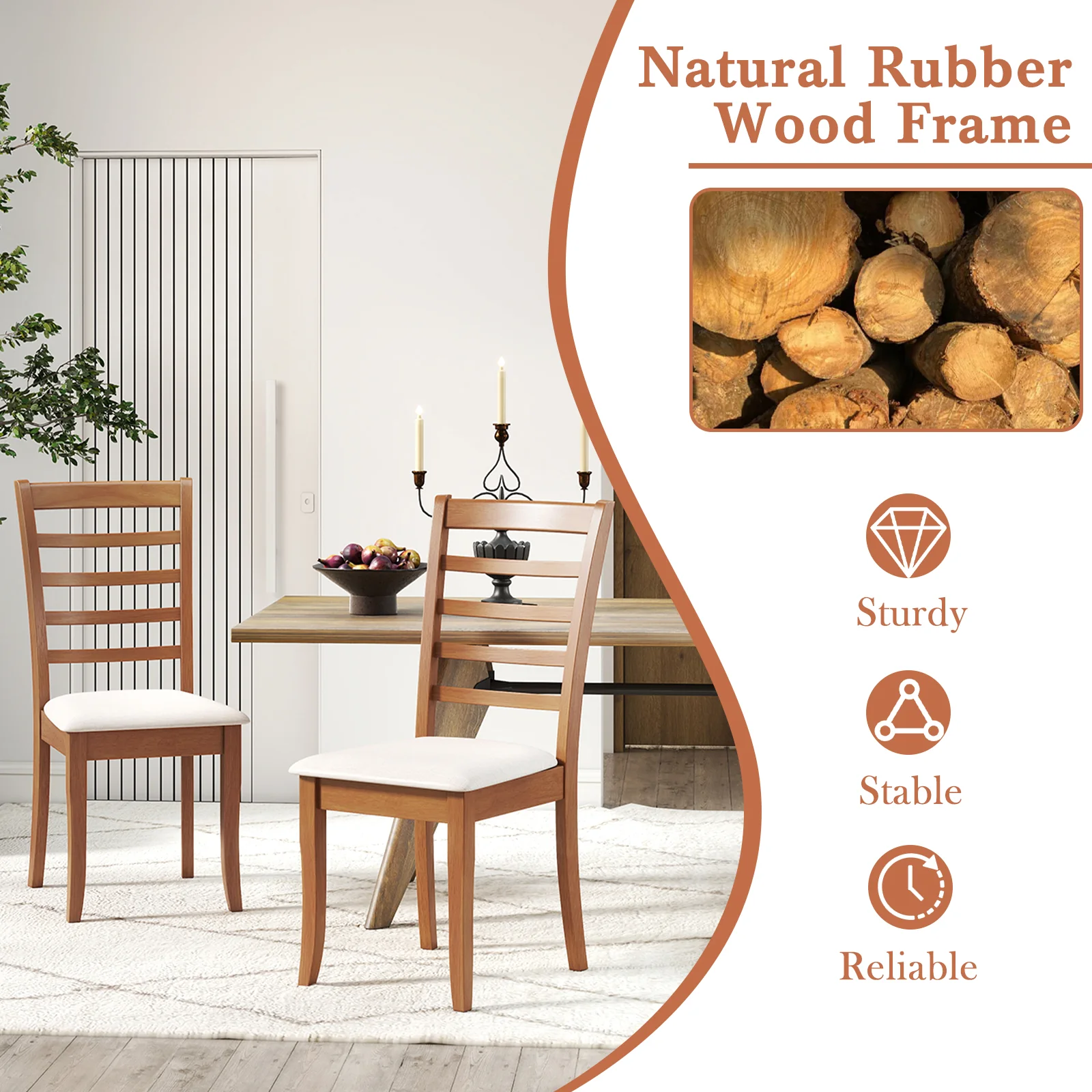 Wooden Dining Chair Set, Modern Upholstered Kitchen Chair, Beige - Image 8
