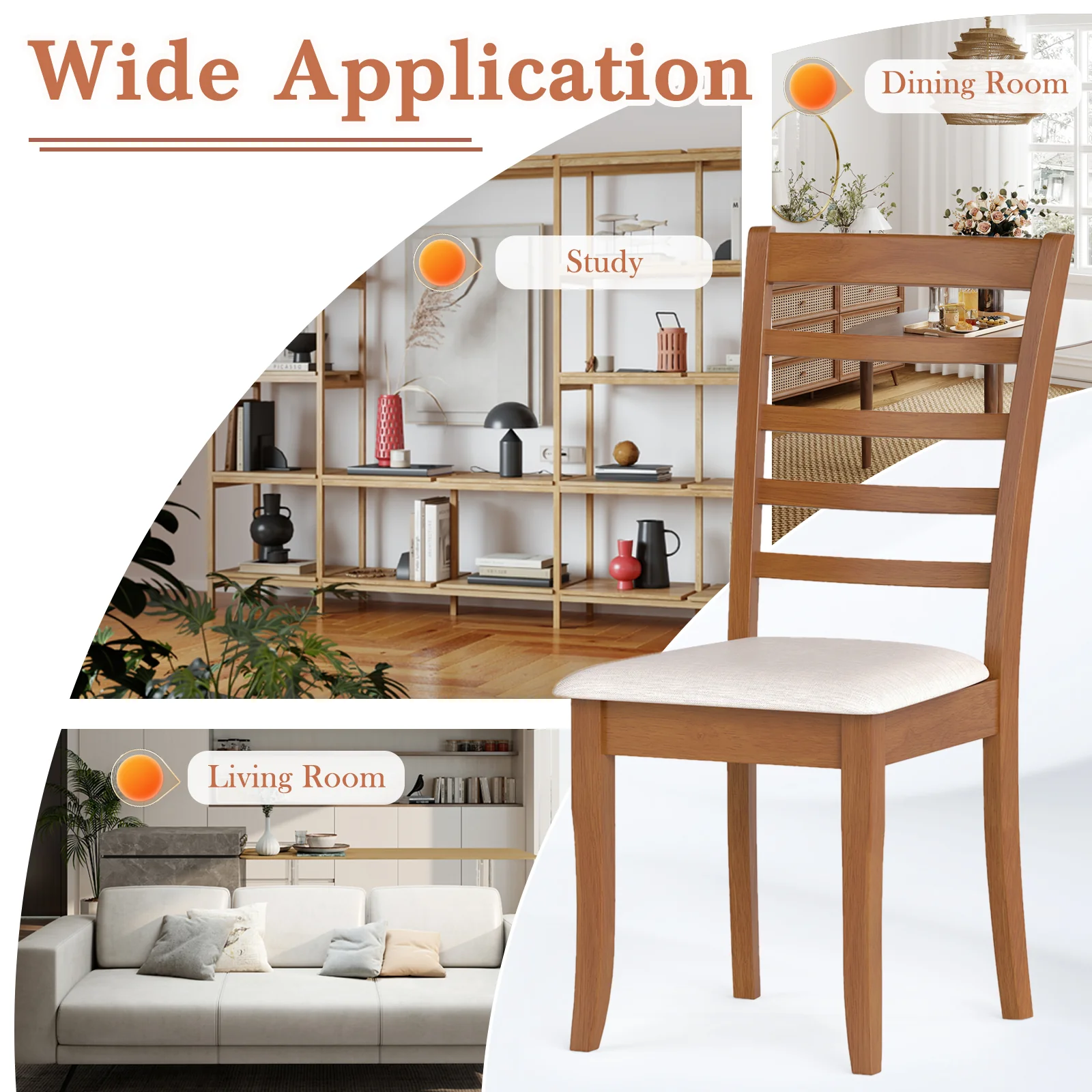 Wooden Dining Chair Set, Modern Upholstered Kitchen Chair, Beige - Image 9