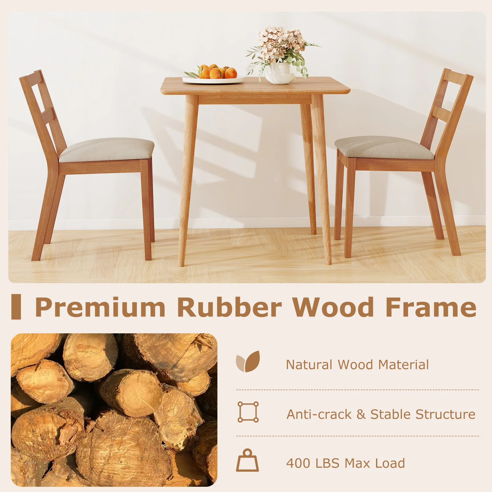 Wooden Dining Chair Set Of 2, Farmhouse Kitchen Chair, Upholstered Seat, Brown - Image 6