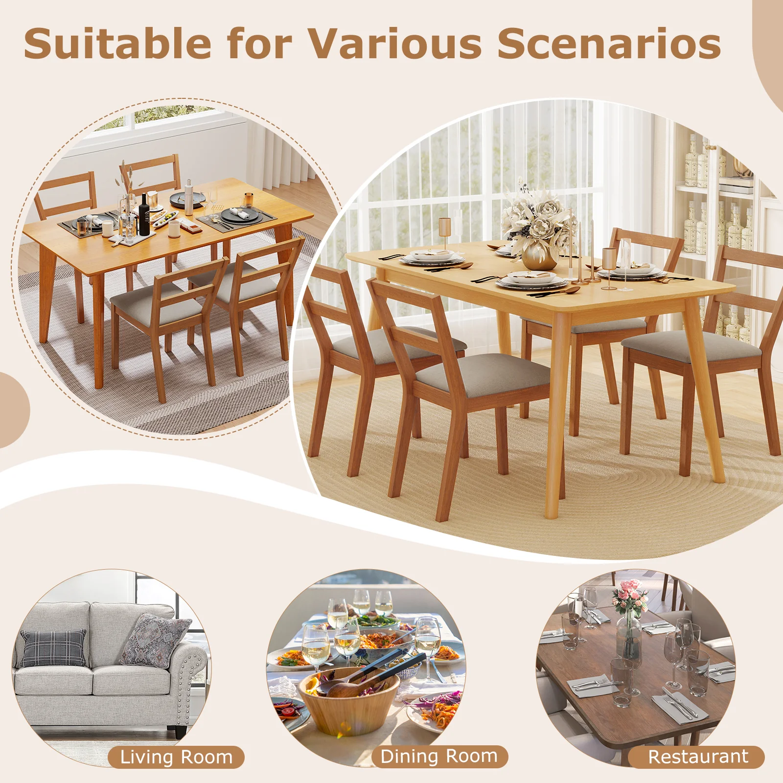 Wooden Dining Chair Set Of 2, Farmhouse Kitchen Chair, Upholstered Seat, Brown - Image 8