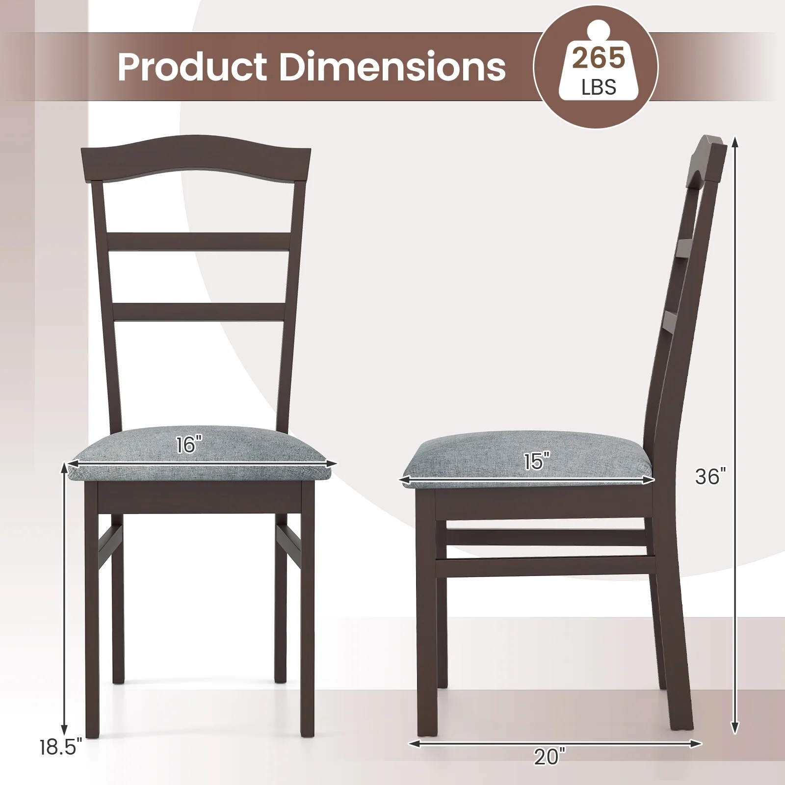 Wooden Dining Chair Set of 2 Linen Fabric Upholstered Kitchen Chairs Farmhouse Side Accent Chairs - Image 5
