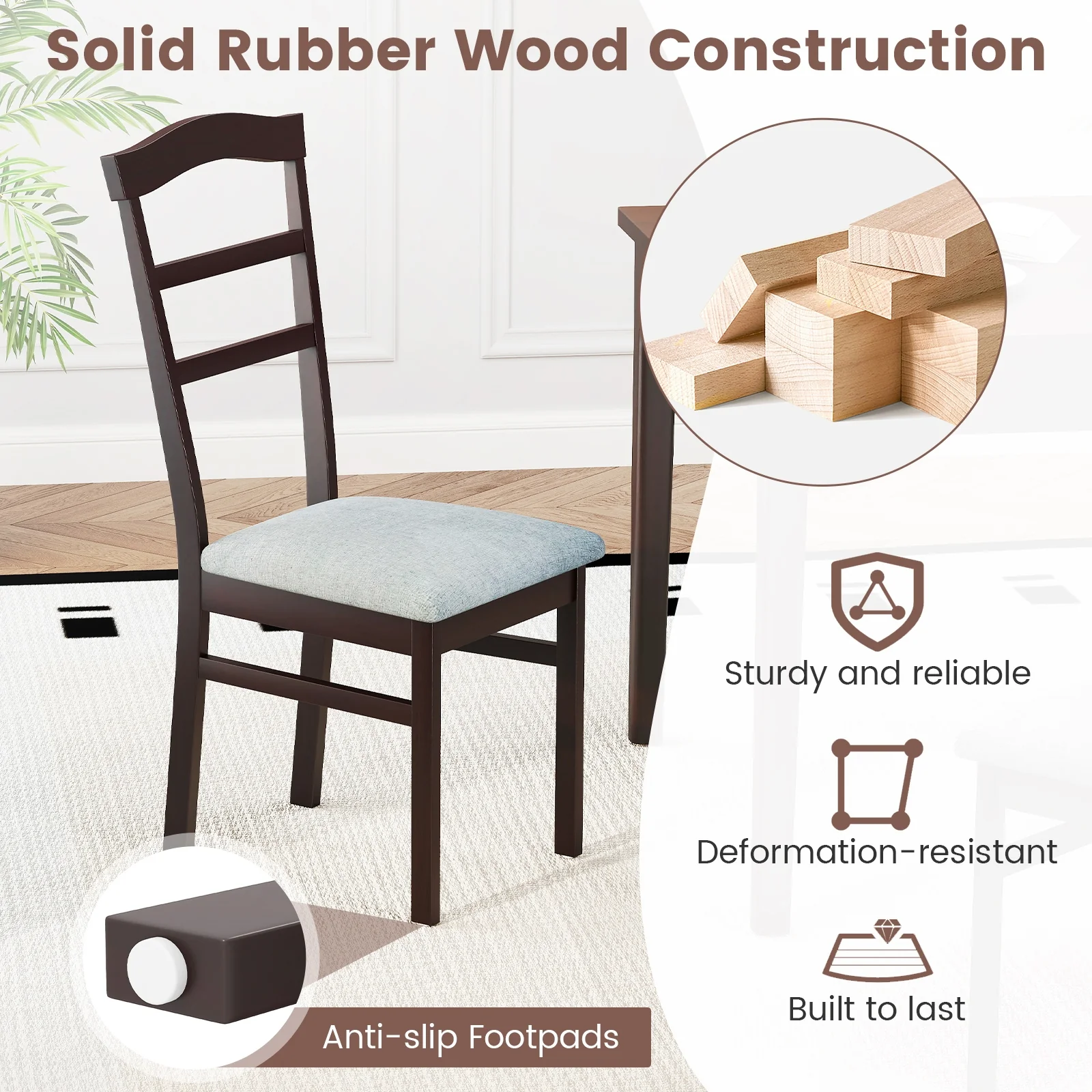 Wooden Dining Chair Set of 2 Linen Fabric Upholstered Kitchen Chairs Farmhouse Side Accent Chairs - Image 7