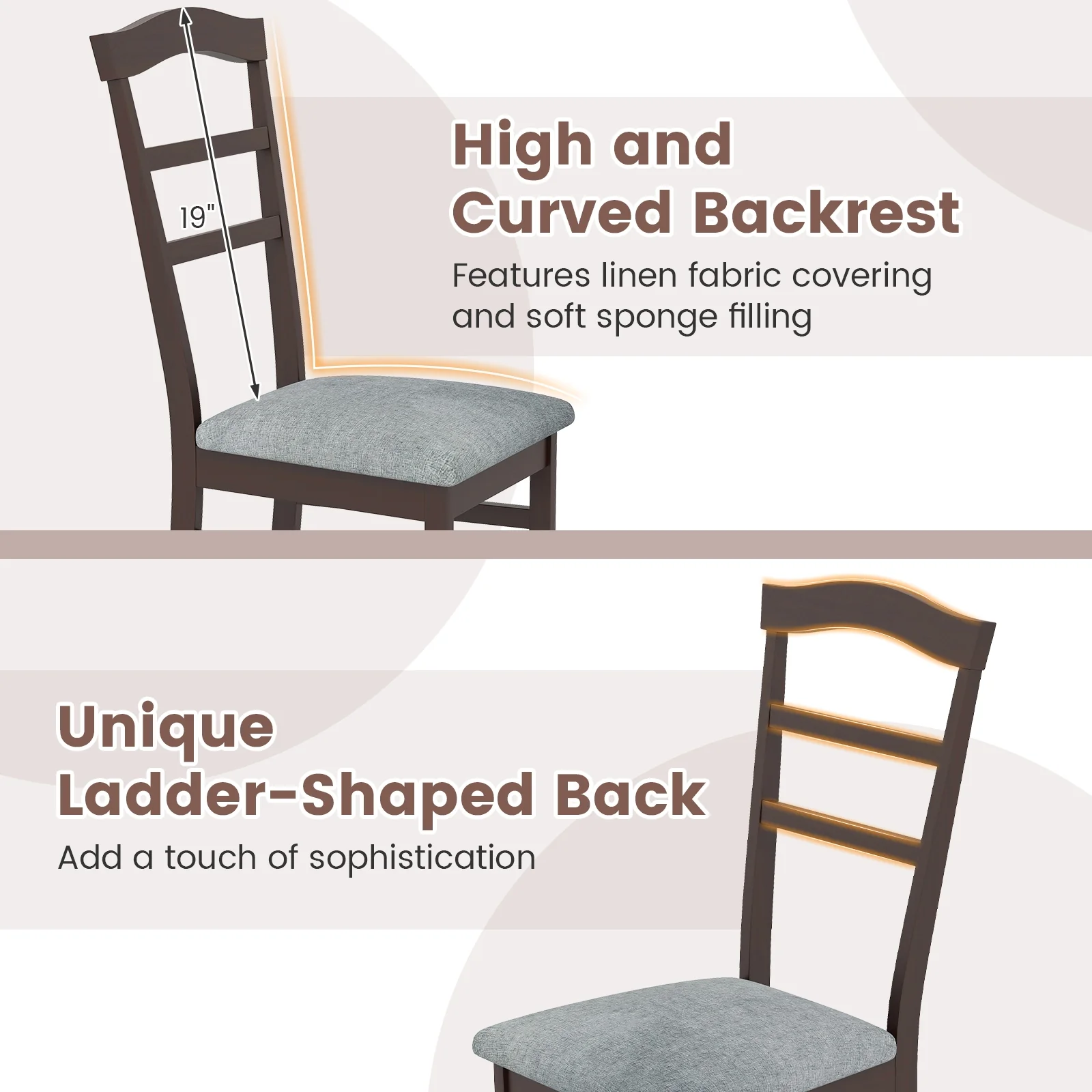 Wooden Dining Chair Set of 2 Linen Fabric Upholstered Kitchen Chairs Farmhouse Side Accent Chairs - Image 9