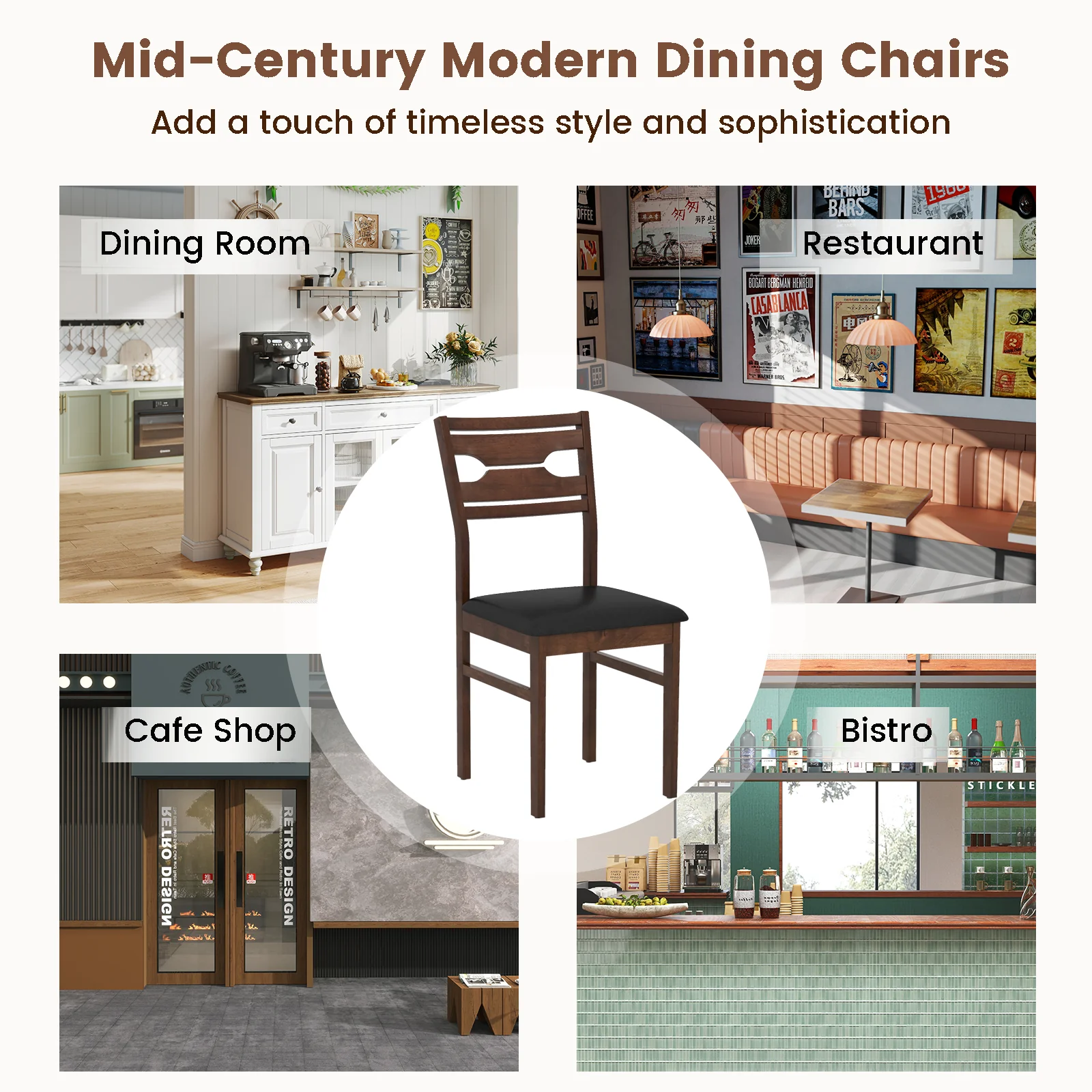 Wooden Dining Chair Set of 2 with PU Leather Padded Seat and Rubber Wood Frame, Walnut - Image 10