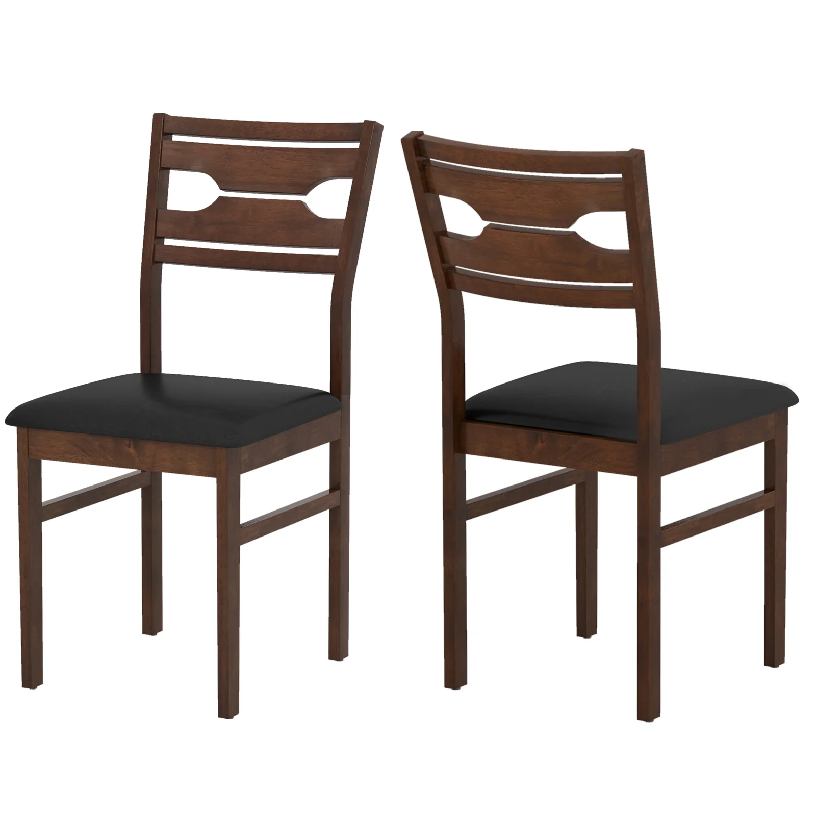 Wooden Dining Chair Set of 2 with PU Leather Padded Seat and Rubber Wood Frame, Walnut - Image 4