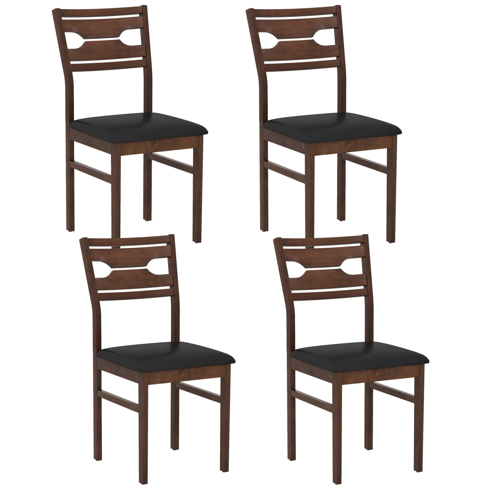 Wooden Dining Chair Set of 2 with PU Leather Padded Seat and Rubber Wood Frame, Walnut - Image 5