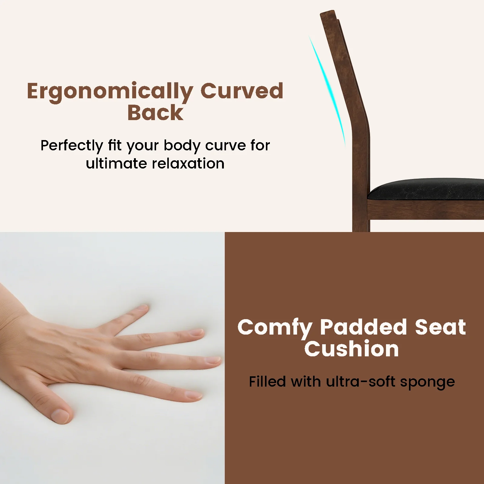 Wooden Dining Chair Set of 2 with PU Leather Padded Seat and Rubber Wood Frame, Walnut - Image 9