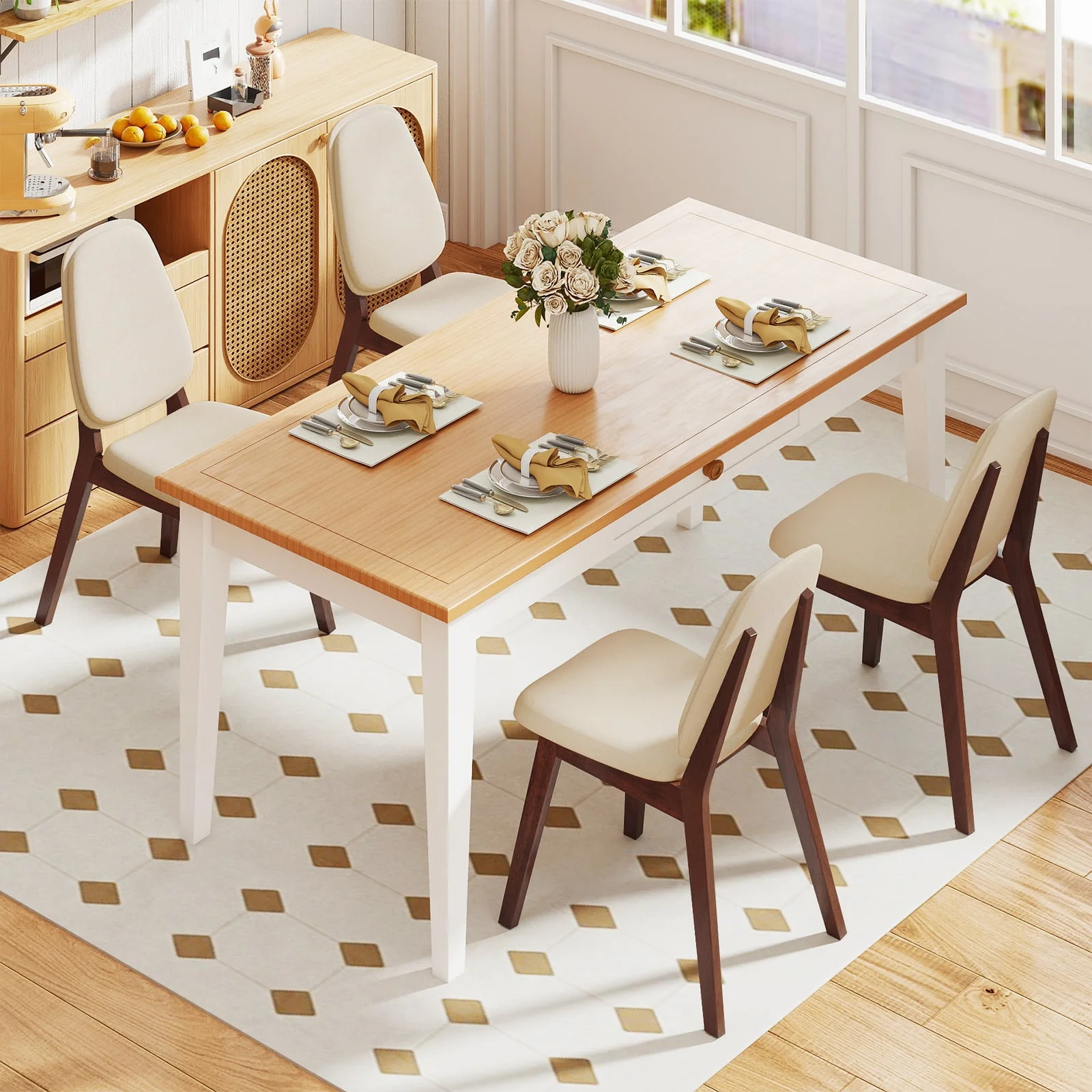 Wooden Dining Chair Set Of 4, Mid-Century Modern, Brown - Image 3