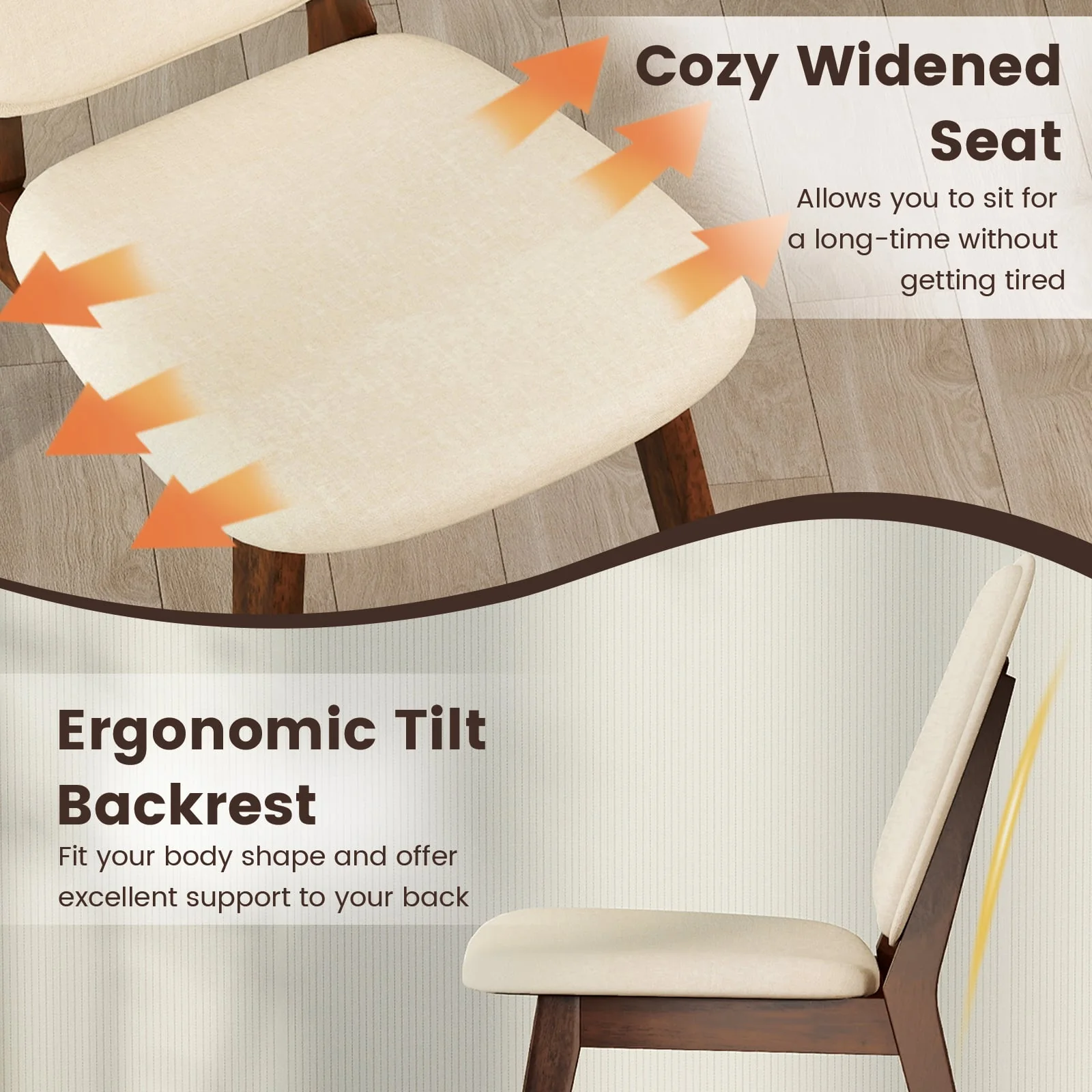 Wooden Dining Chair Set Of 4, Mid-Century Modern, Brown - Image 7