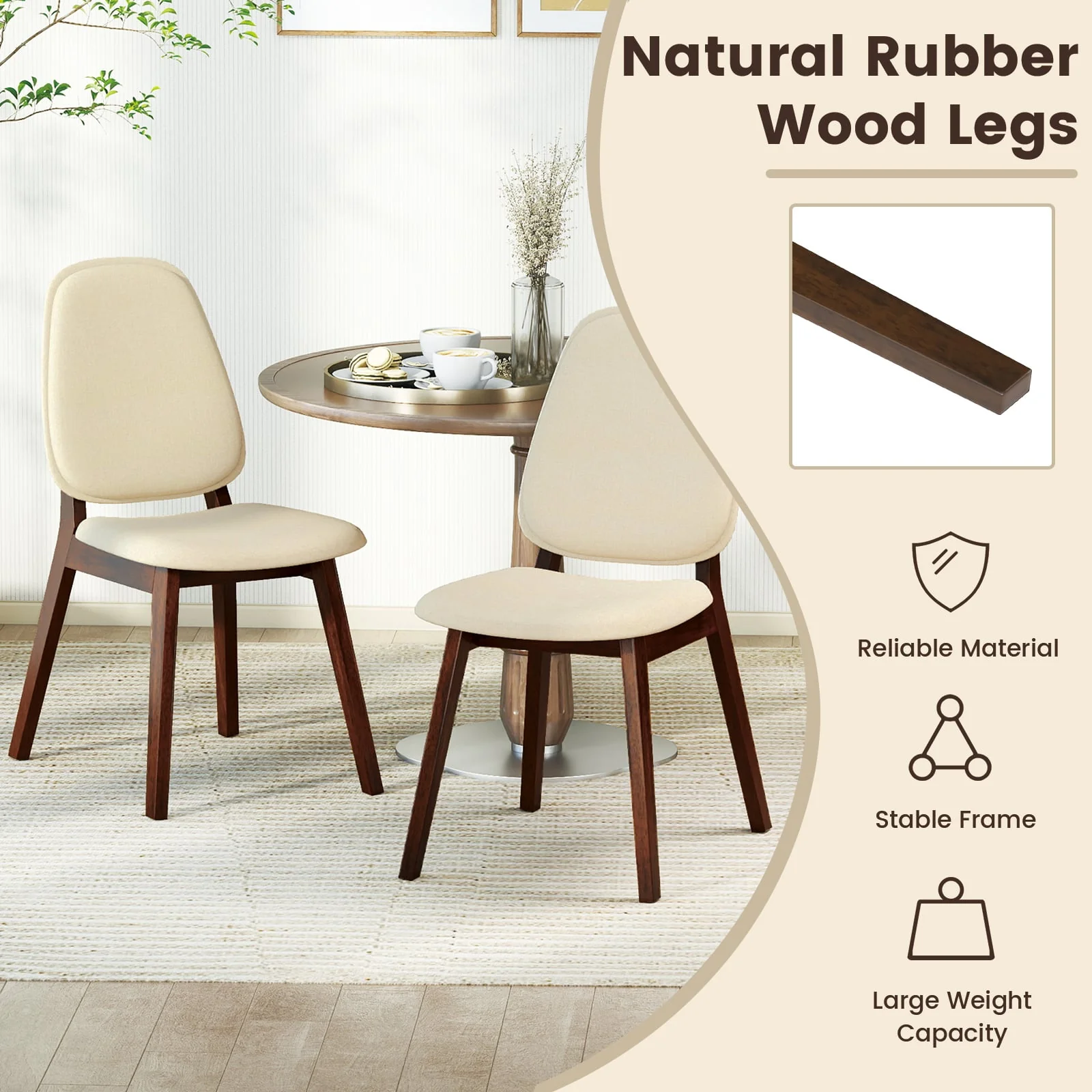 Wooden Dining Chair Set Of 4, Mid-Century Modern, Brown - Image 8