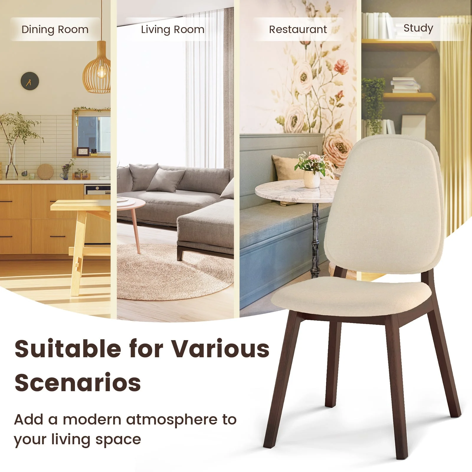 Wooden Dining Chair Set Of 4, Mid-Century Modern, Brown - Image 9