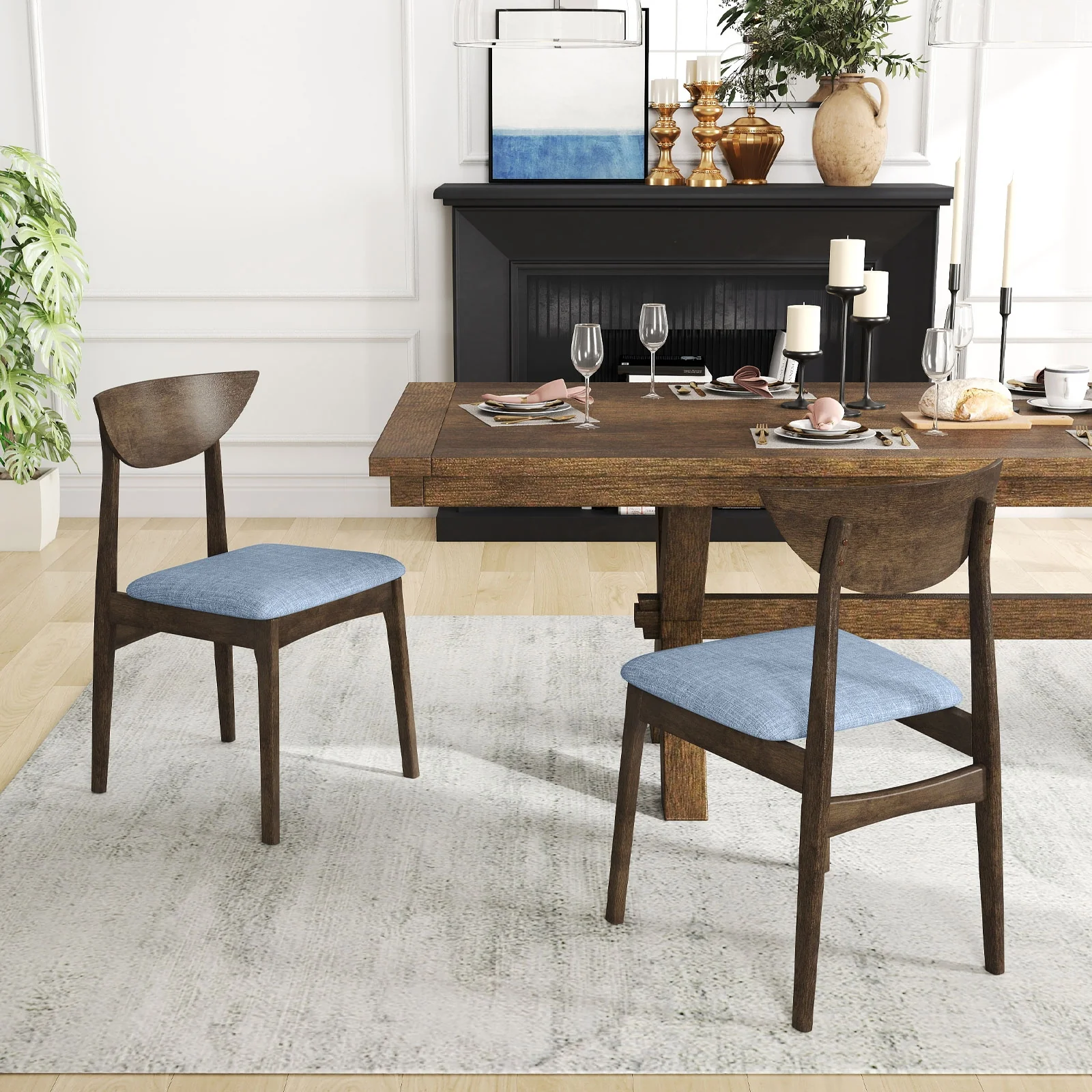 Wooden Dining Chair Set, Rubber Wood Leg, Brown - Image 2