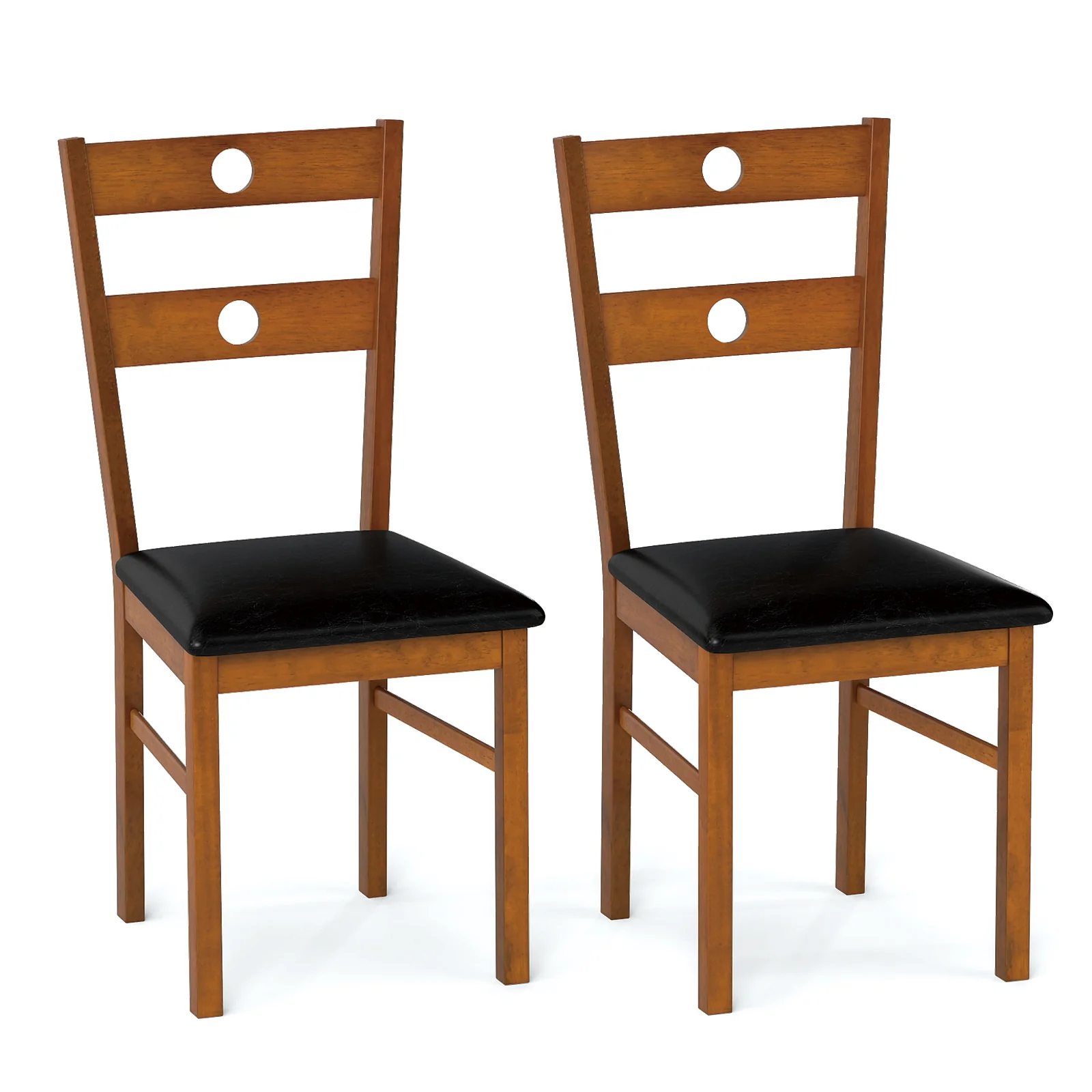 Wooden Dining Chairs Set of 2 Armless Kitchen Chairs with Hollowed Backrest-brown, Brown