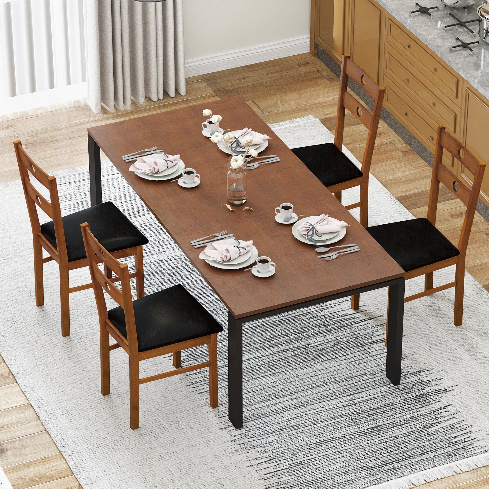 Wooden Dining Chairs Set of 2 Armless Kitchen Chairs with Hollowed Backrest-brown, Brown - Image 10