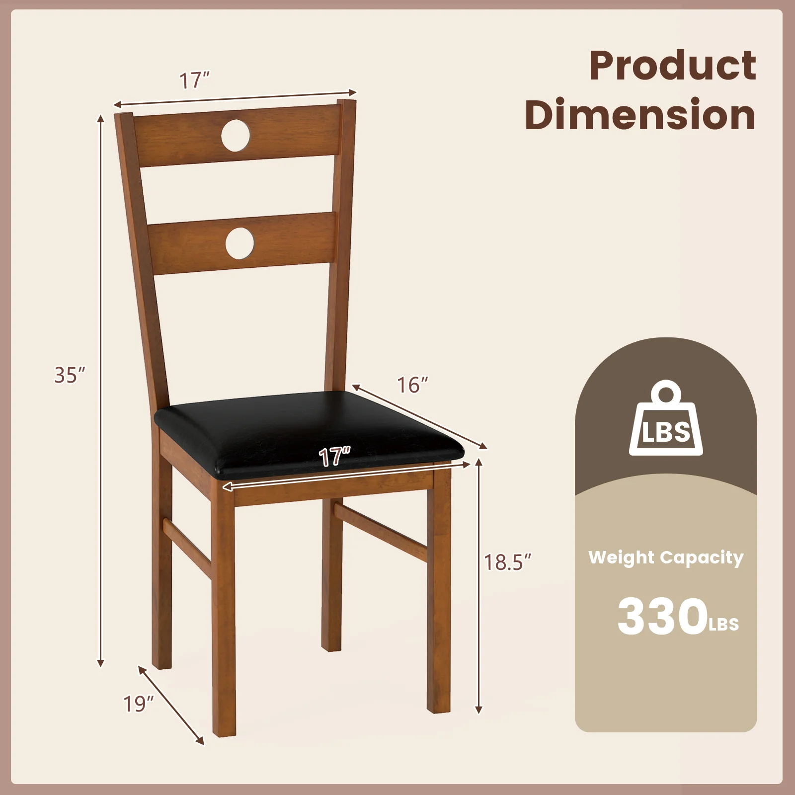 Wooden Dining Chairs Set of 2 Armless Kitchen Chairs with Hollowed Backrest-brown, Brown - Image 5