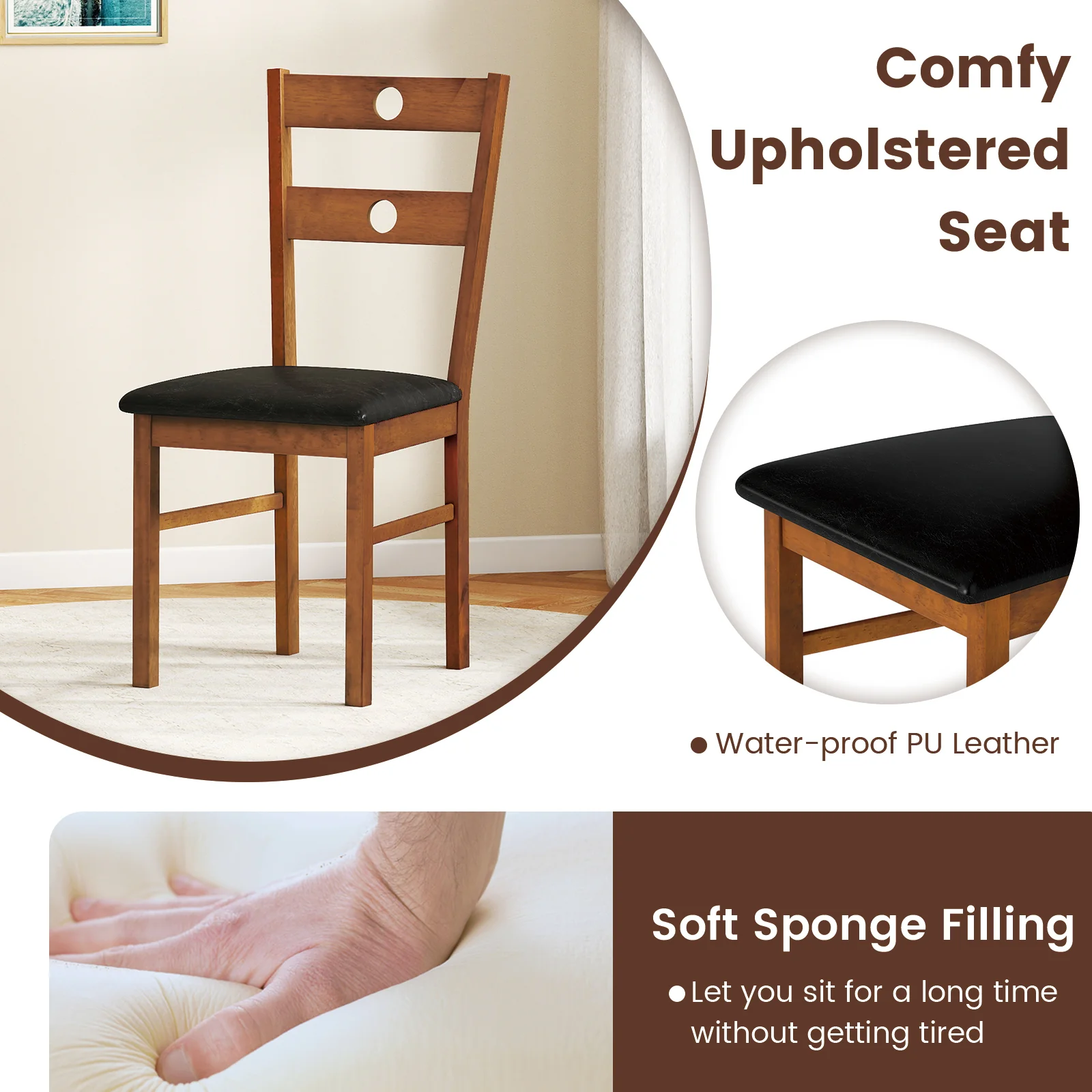 Wooden Dining Chairs Set of 2 Armless Kitchen Chairs with Hollowed Backrest-brown, Brown - Image 6