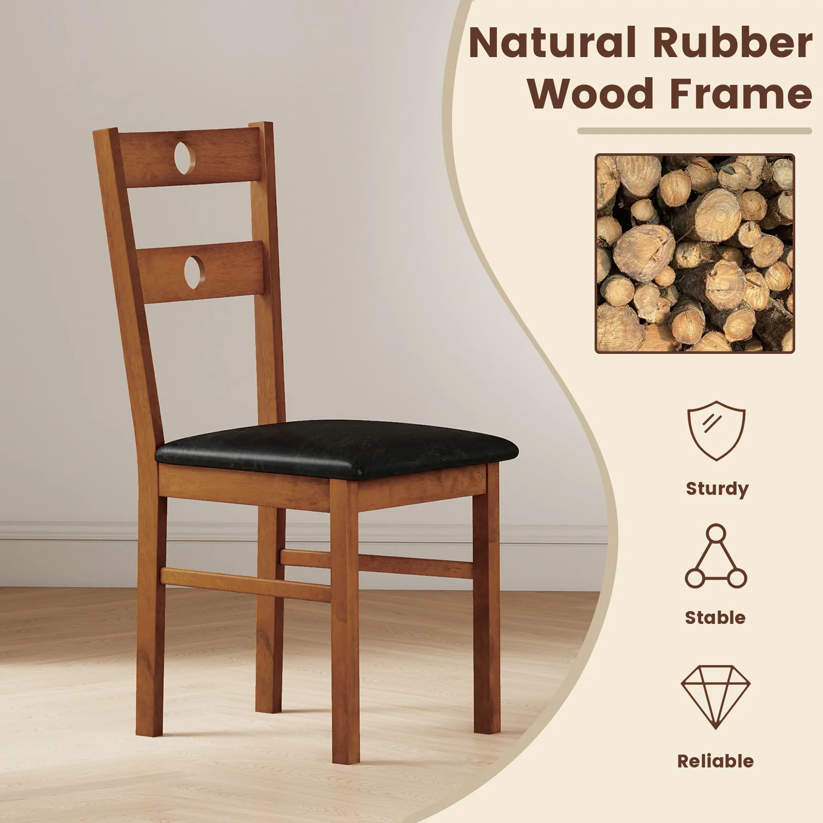 Wooden Dining Chairs Set of 2 Armless Kitchen Chairs with Hollowed Backrest-brown, Brown - Image 8