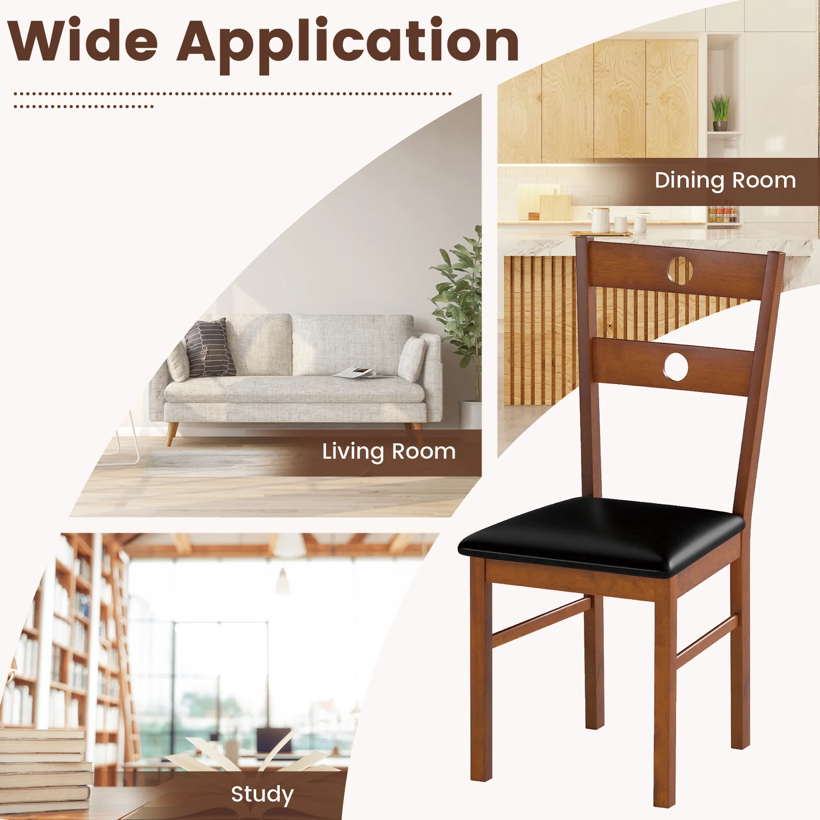 Wooden Dining Chairs Set of 2 Armless Kitchen Chairs with Hollowed Backrest-brown, Brown - Image 9