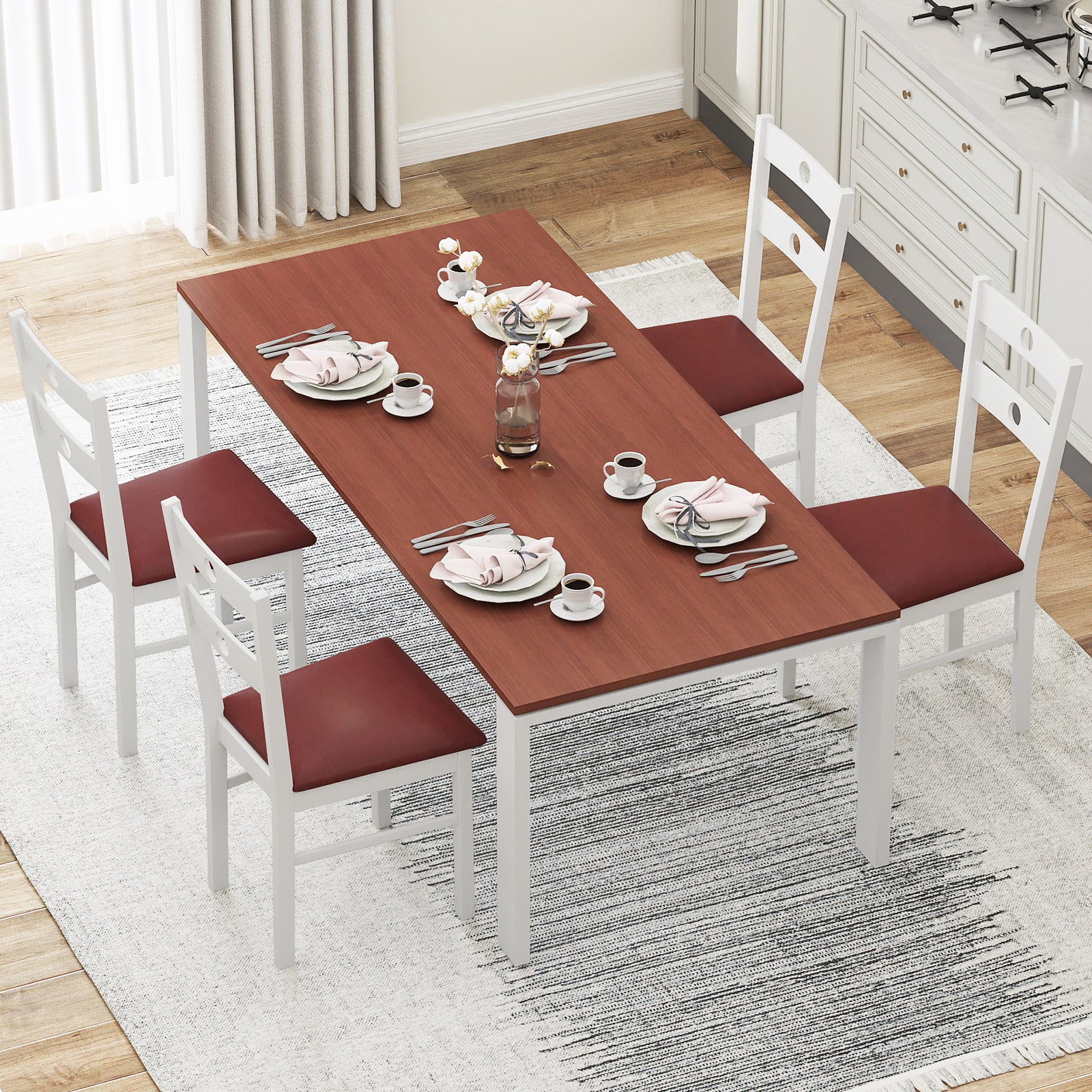 Wooden Dining Chairs Set of 2 Armless Kitchen Chairs with Hollowed Backrest, White - Image 10