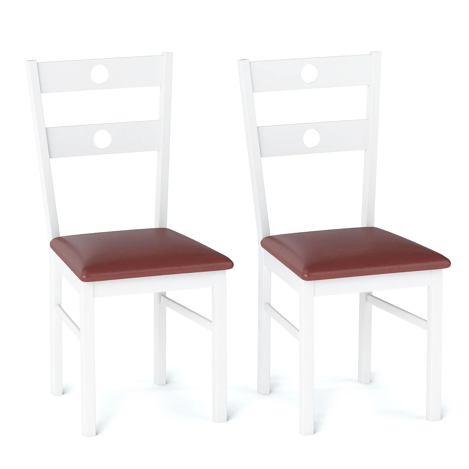 Wooden Dining Chairs Set of 2 Armless Kitchen Chairs with Hollowed Backrest, White - Image 4