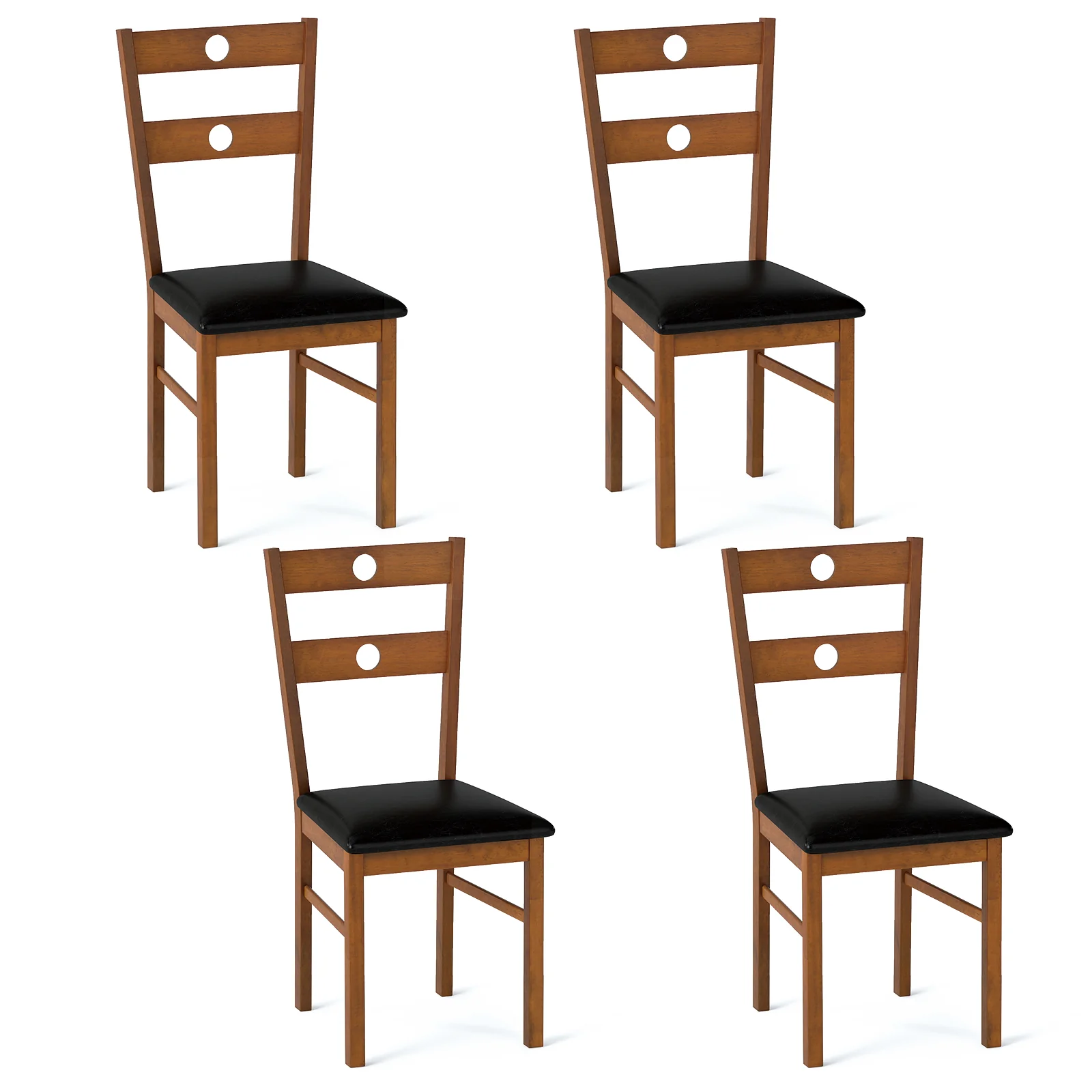 Wooden Dining Chairs Set of 4 Armless Kitchen Chairs with Hollowed Backrest, Brown