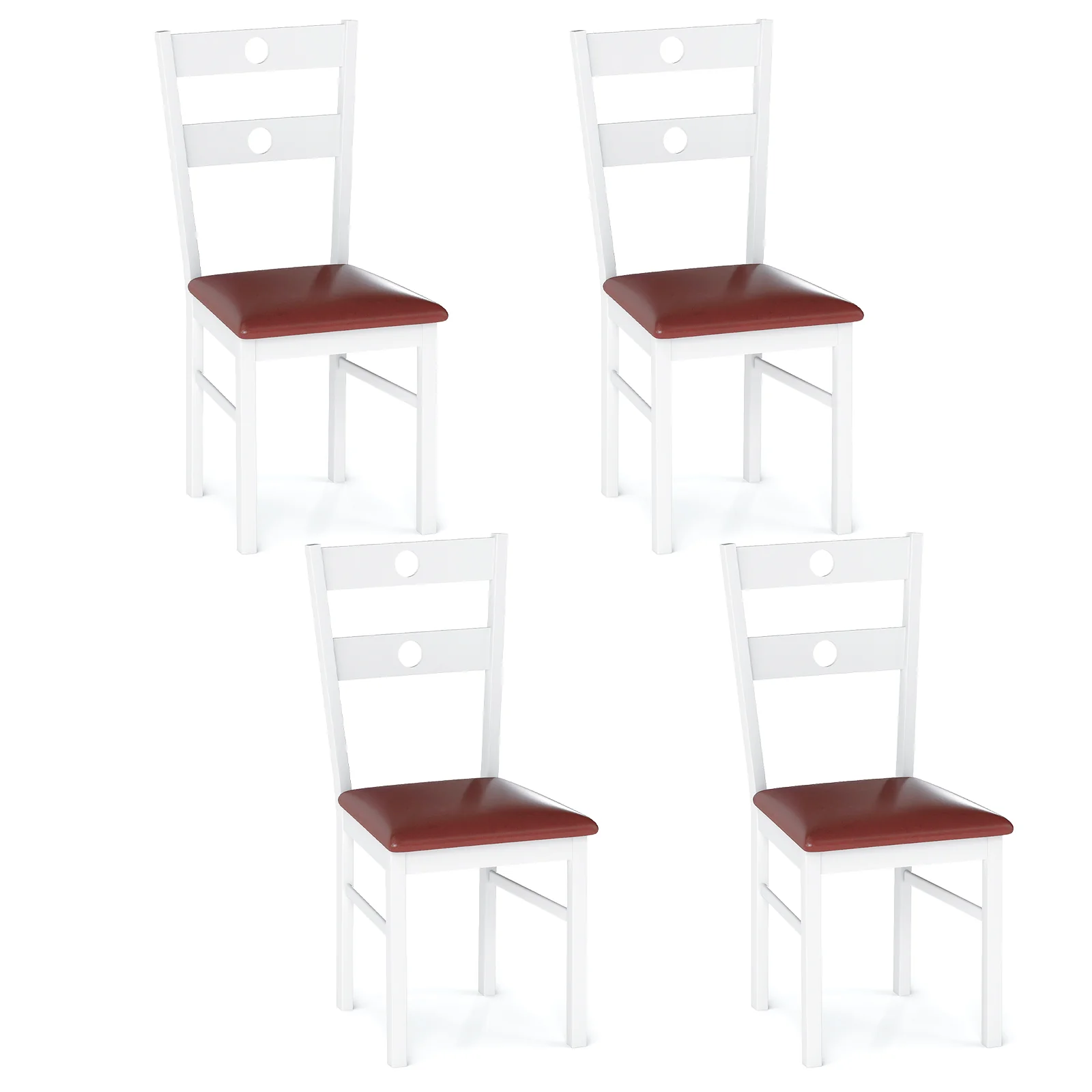 Wooden Dining Chairs Set of 4 Armless Kitchen Chairs with Hollowed Backrest, White - Image 4