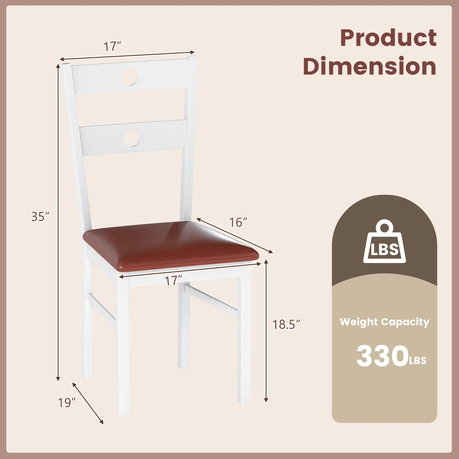 Wooden Dining Chairs Set of 4 Armless Kitchen Chairs with Hollowed Backrest, White - Image 5