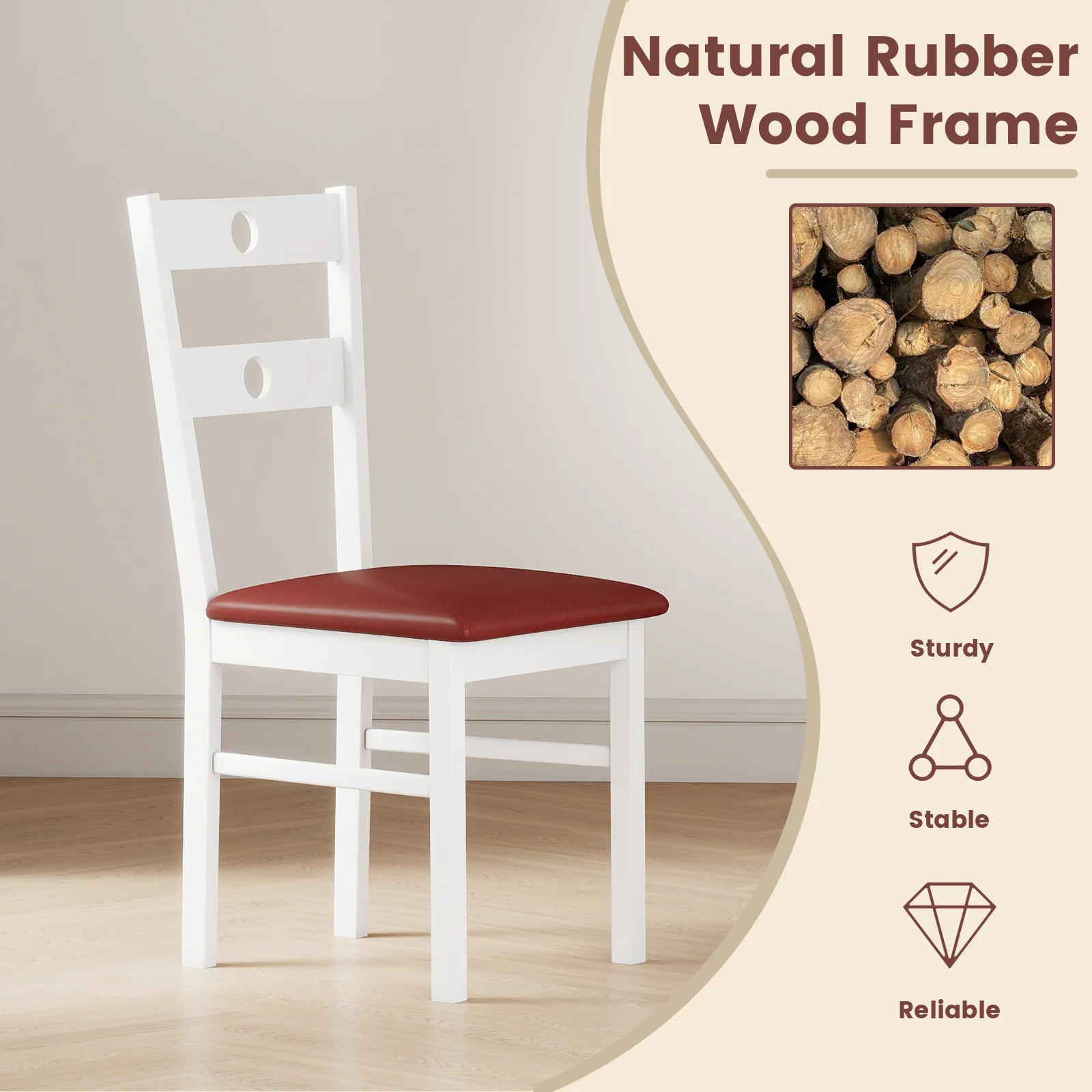Wooden Dining Chairs Set of 4 Armless Kitchen Chairs with Hollowed Backrest, White - Image 8