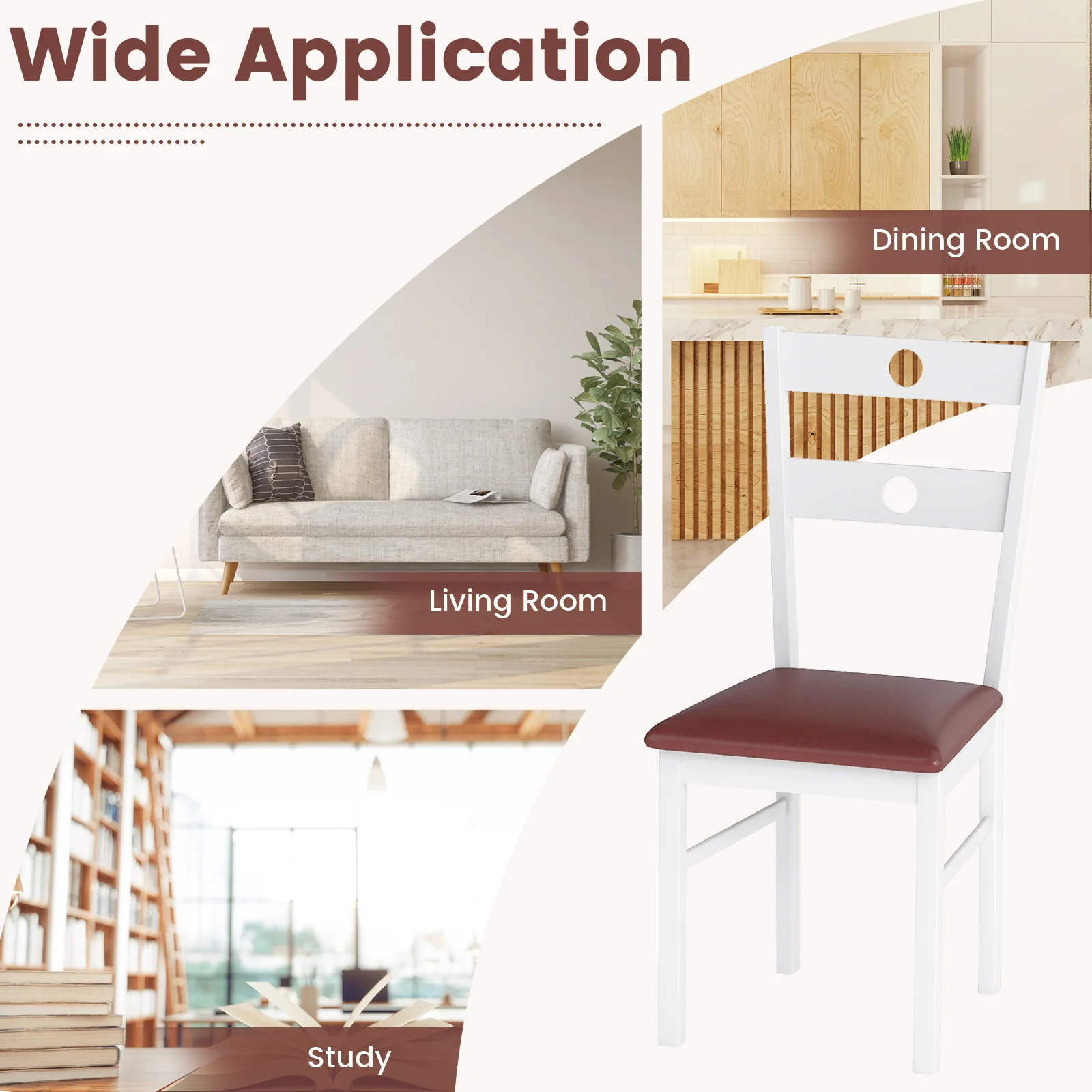 Wooden Dining Chairs Set of 4 Armless Kitchen Chairs with Hollowed Backrest, White - Image 9