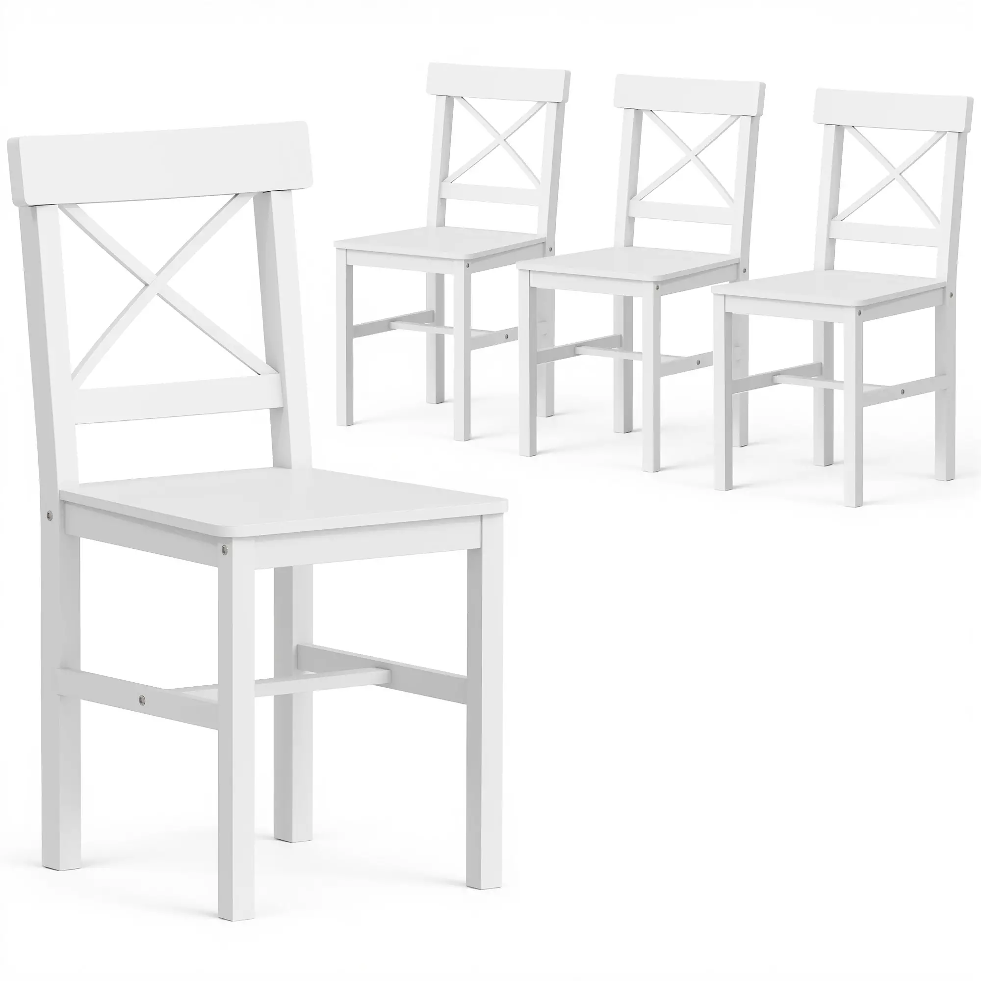 Wooden Dining Chairs Set of 4, Cross Back, Solid Structure, White - Image 11