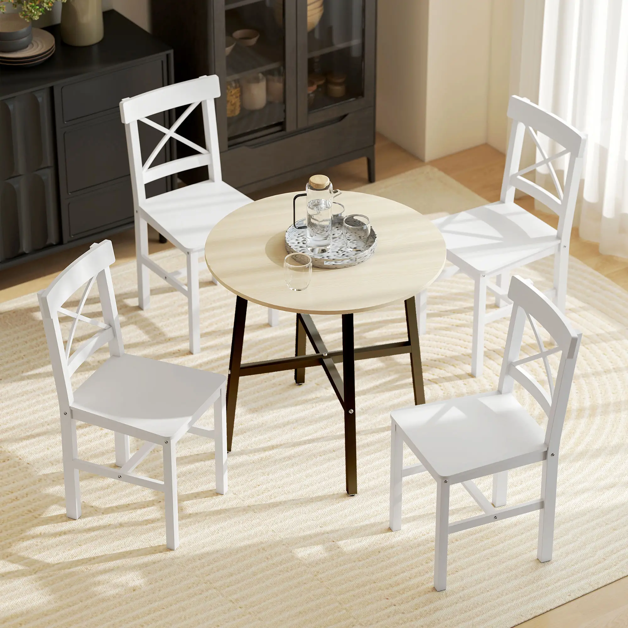 Wooden Dining Chairs Set of 4, Cross Back, Solid Structure, White - Image 2