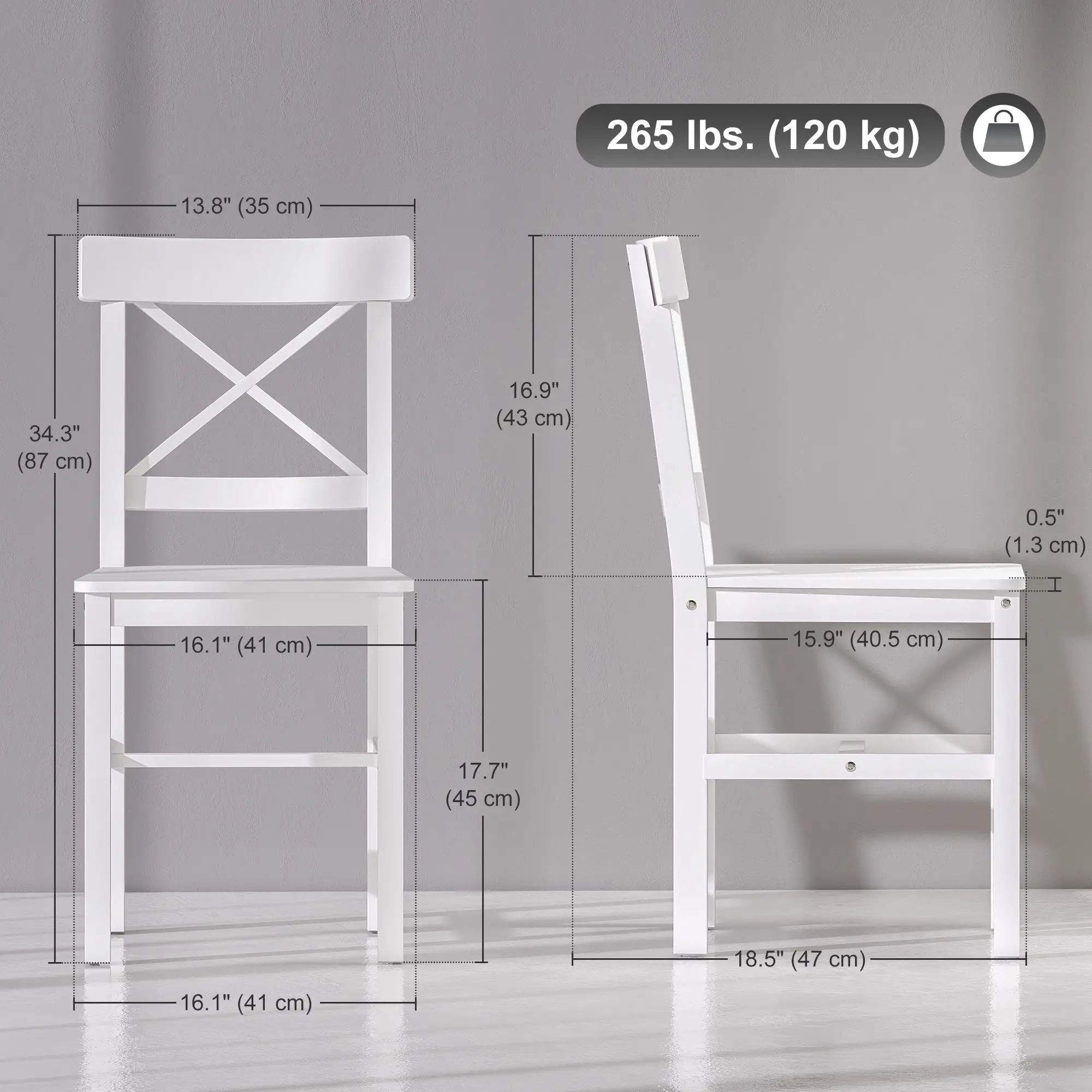 Wooden Dining Chairs Set of 4, Cross Back, Solid Structure, White - Image 3