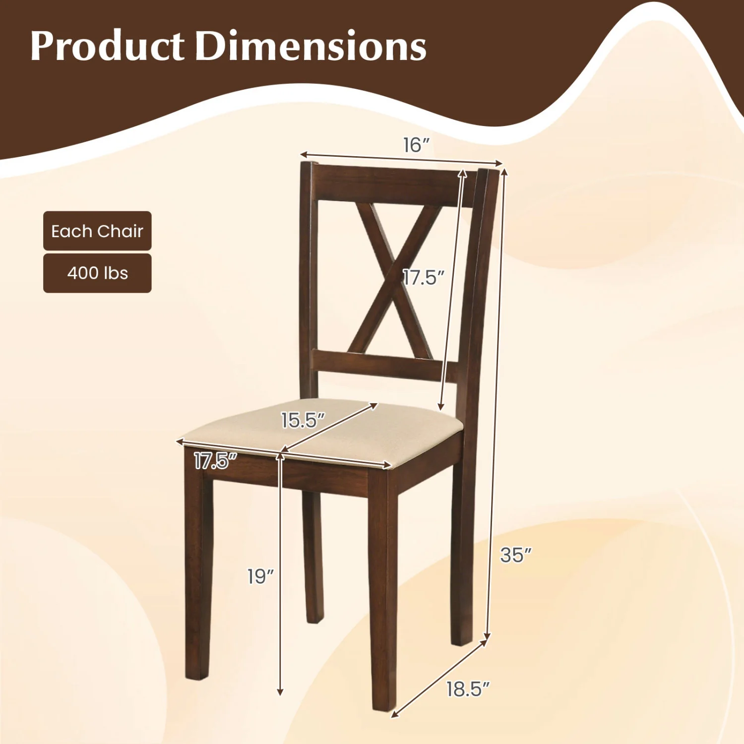 Wooden Dining Chairs Set of 4, Fabric Upholstered, Walnut - Image 4