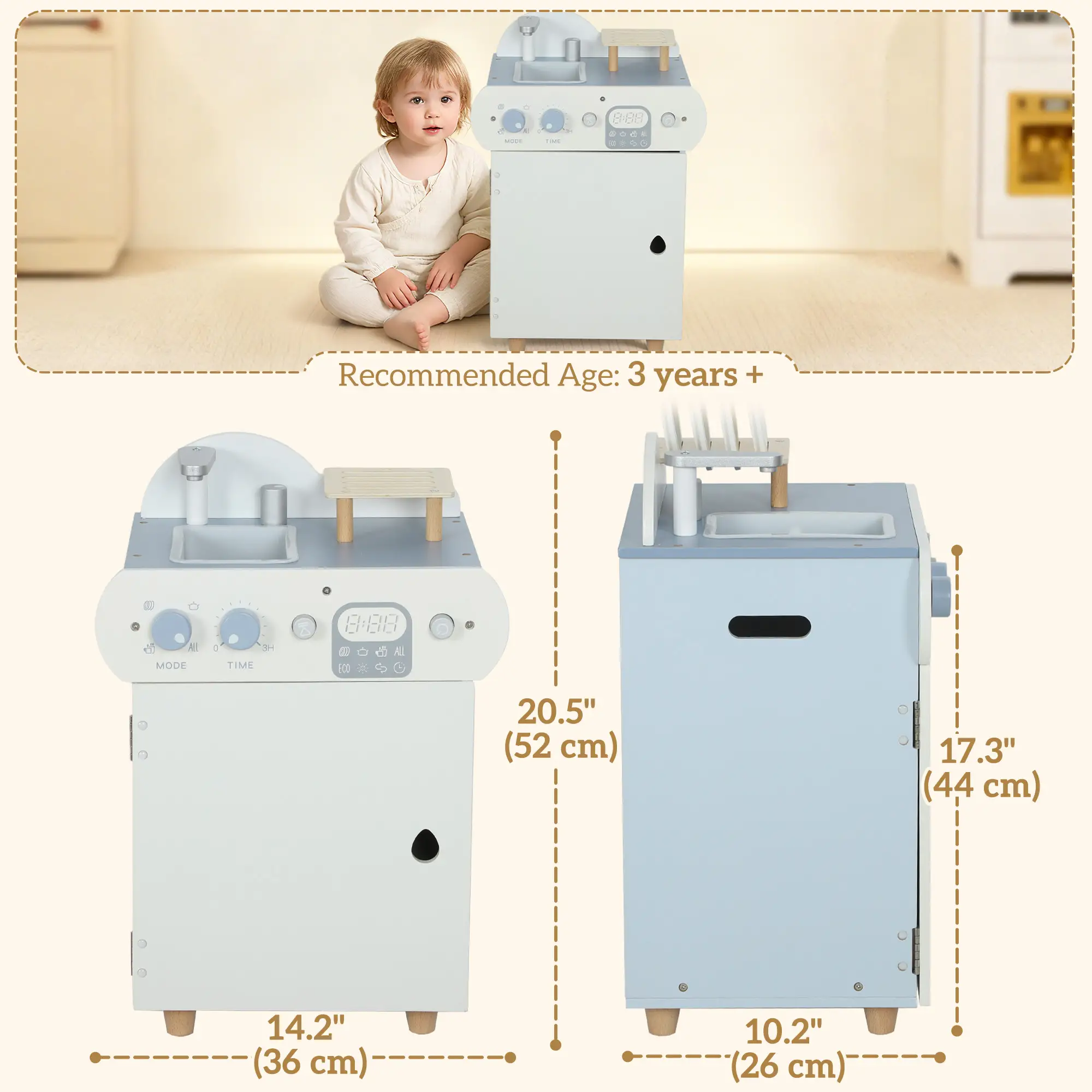 Wooden Dishwasher Playset, Play Sink Toys, Faucet and Accessories - Image 13