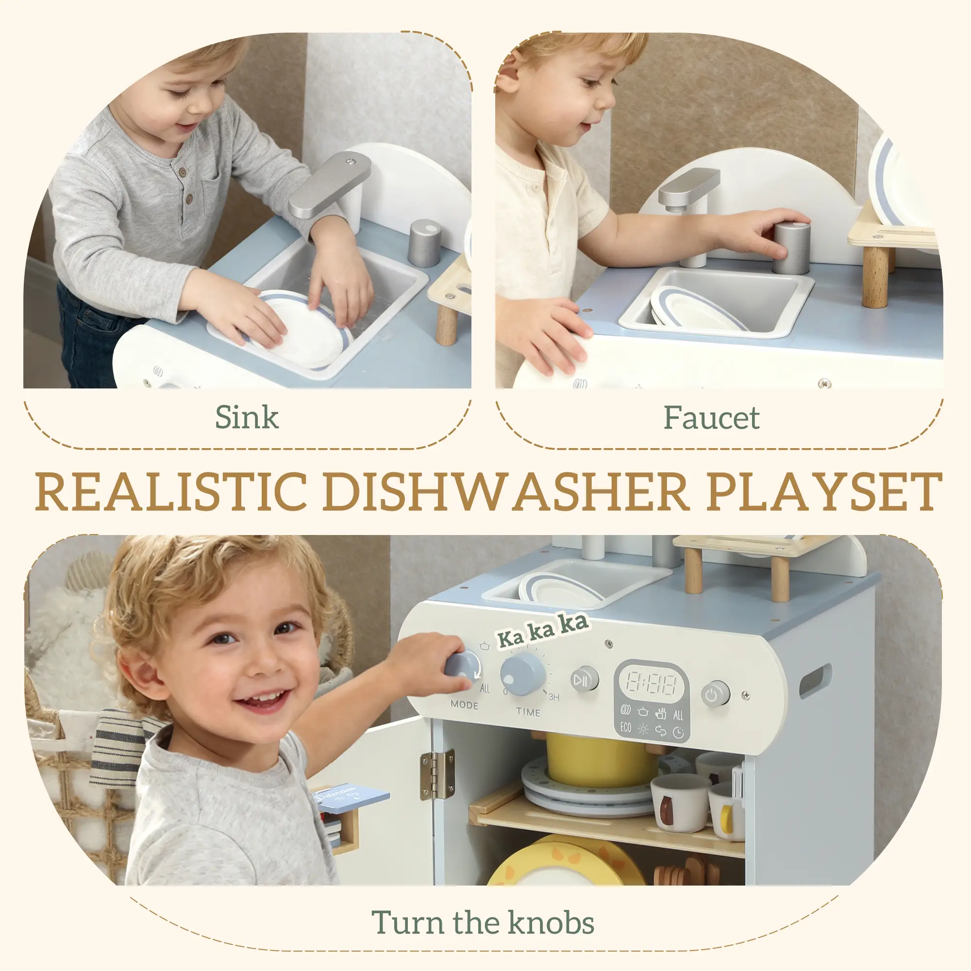 Wooden Dishwasher Playset, Play Sink Toys, Faucet and Accessories - Image 14