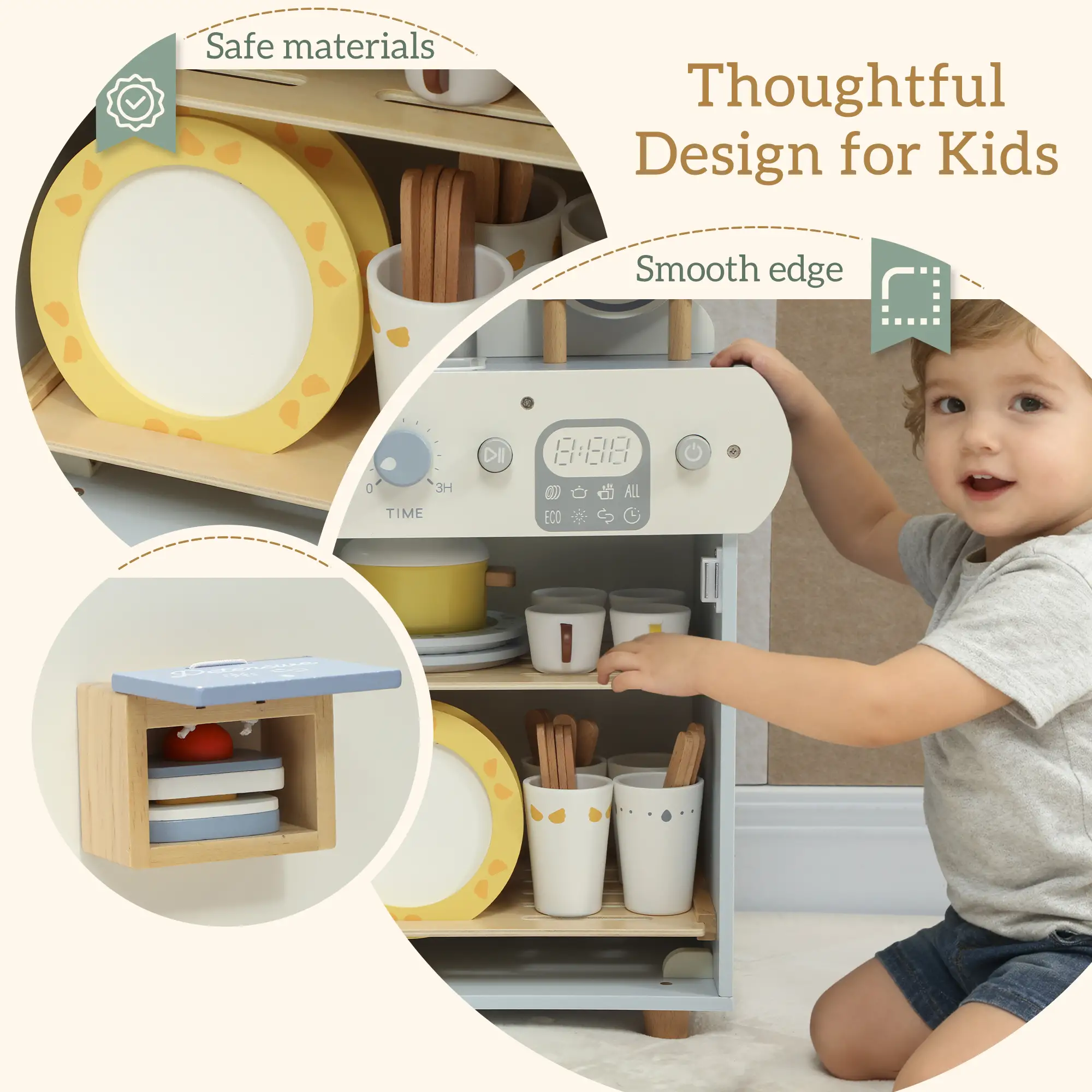 Wooden Dishwasher Playset, Play Sink Toys, Faucet and Accessories - Image 16