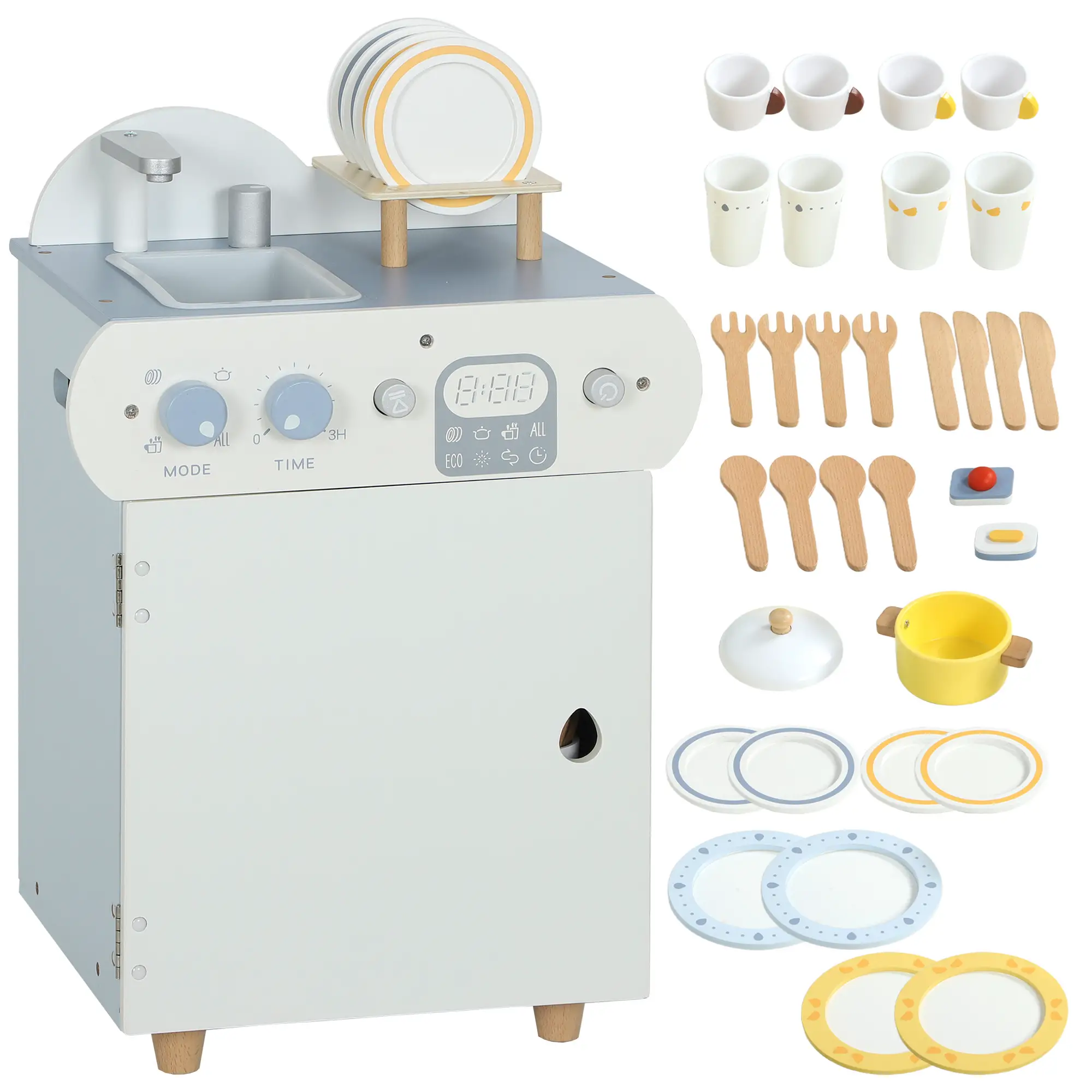 Wooden Dishwasher Playset, Play Sink Toys, Faucet and Accessories - Image 21