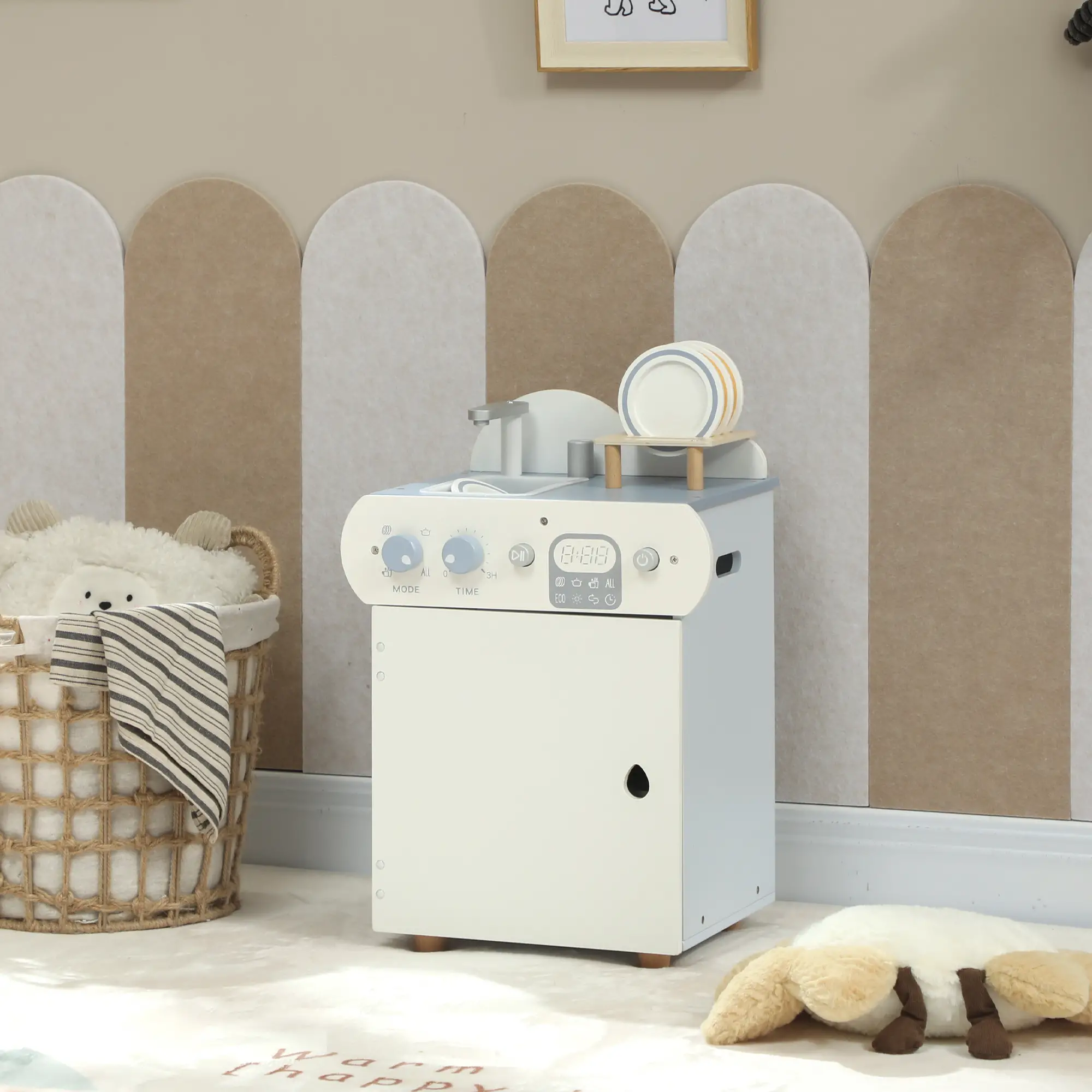 Wooden Dishwasher Playset, Play Sink Toys, Faucet and Accessories - Image 8