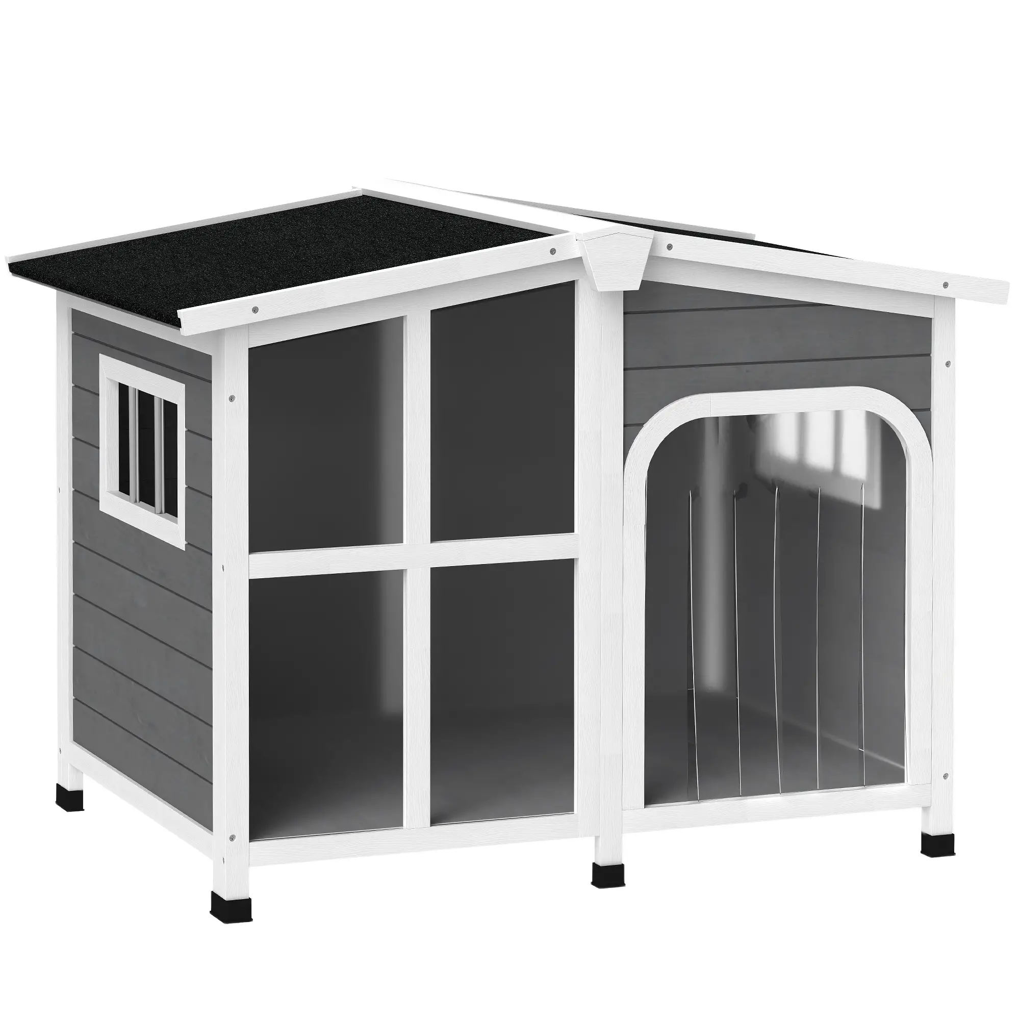Wooden Dog House, Raised Kennel, Removable Bottom, Asphalt Roof, Dark Grey - Image 11