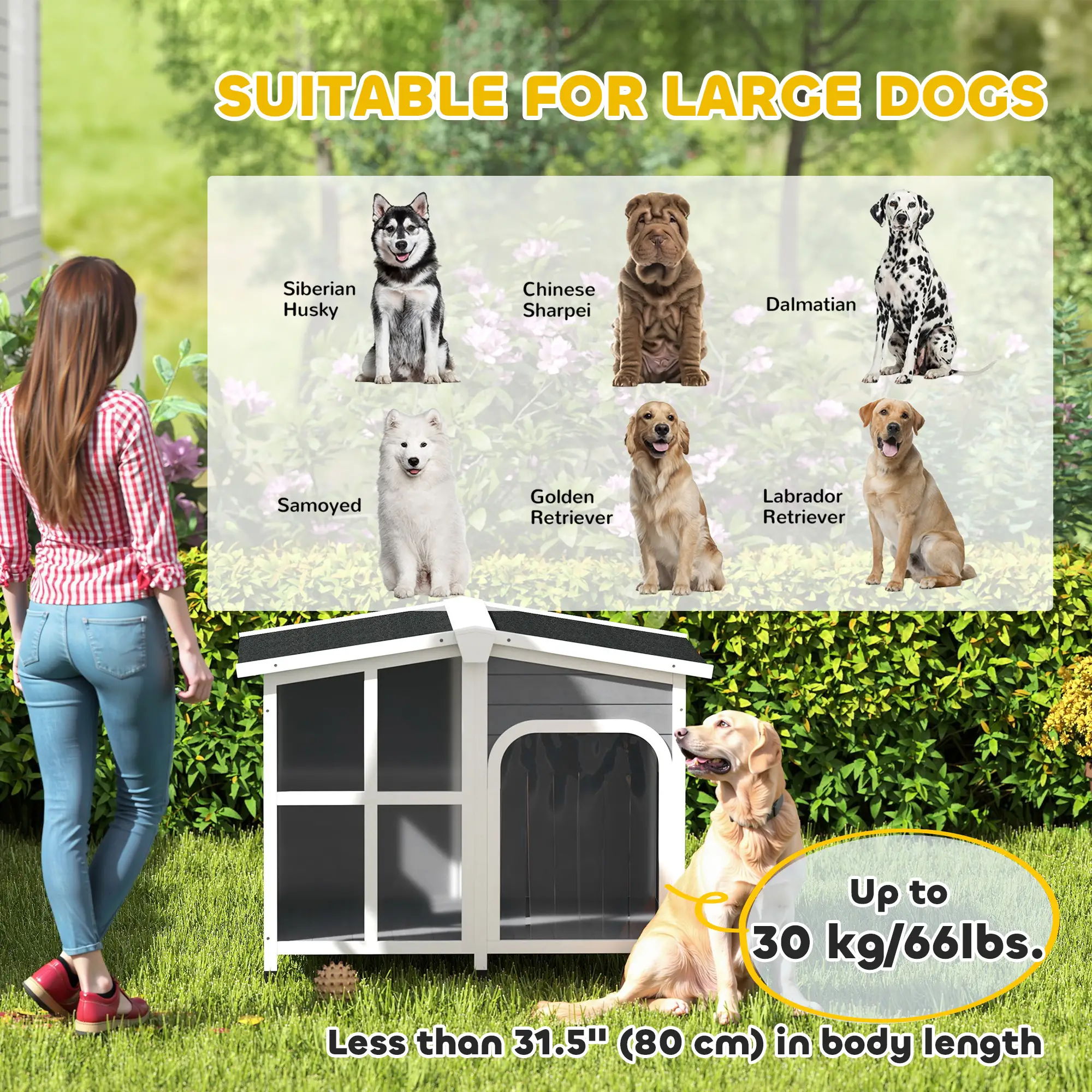 Wooden Dog House, Raised Kennel, Removable Bottom, Asphalt Roof, Dark Grey - Image 4