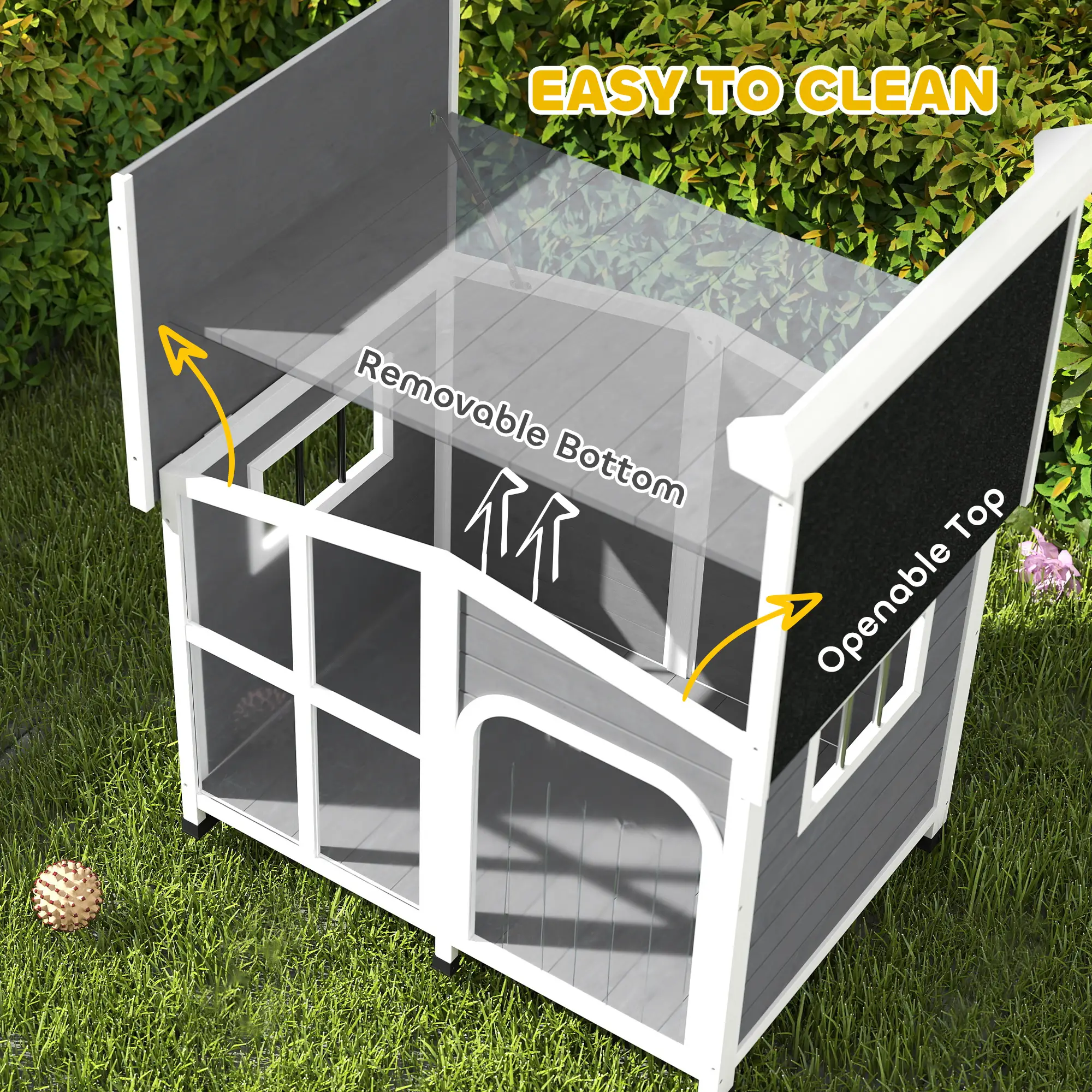 Wooden Dog House, Raised Kennel, Removable Bottom, Asphalt Roof, Dark Grey - Image 5