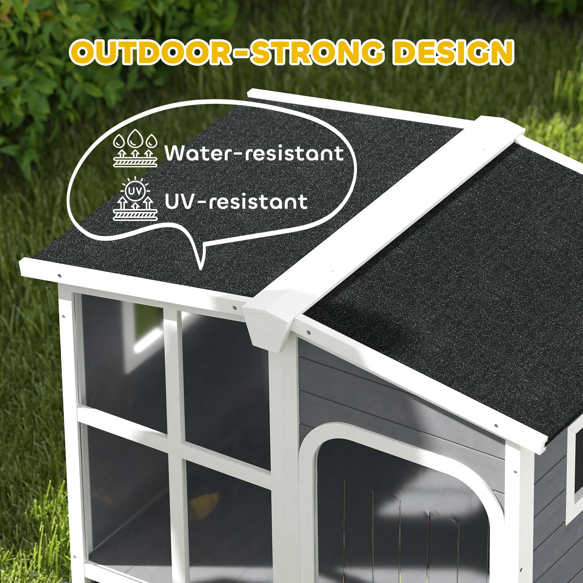 Wooden Dog House, Raised Kennel, Removable Bottom, Asphalt Roof, Dark Grey - Image 7