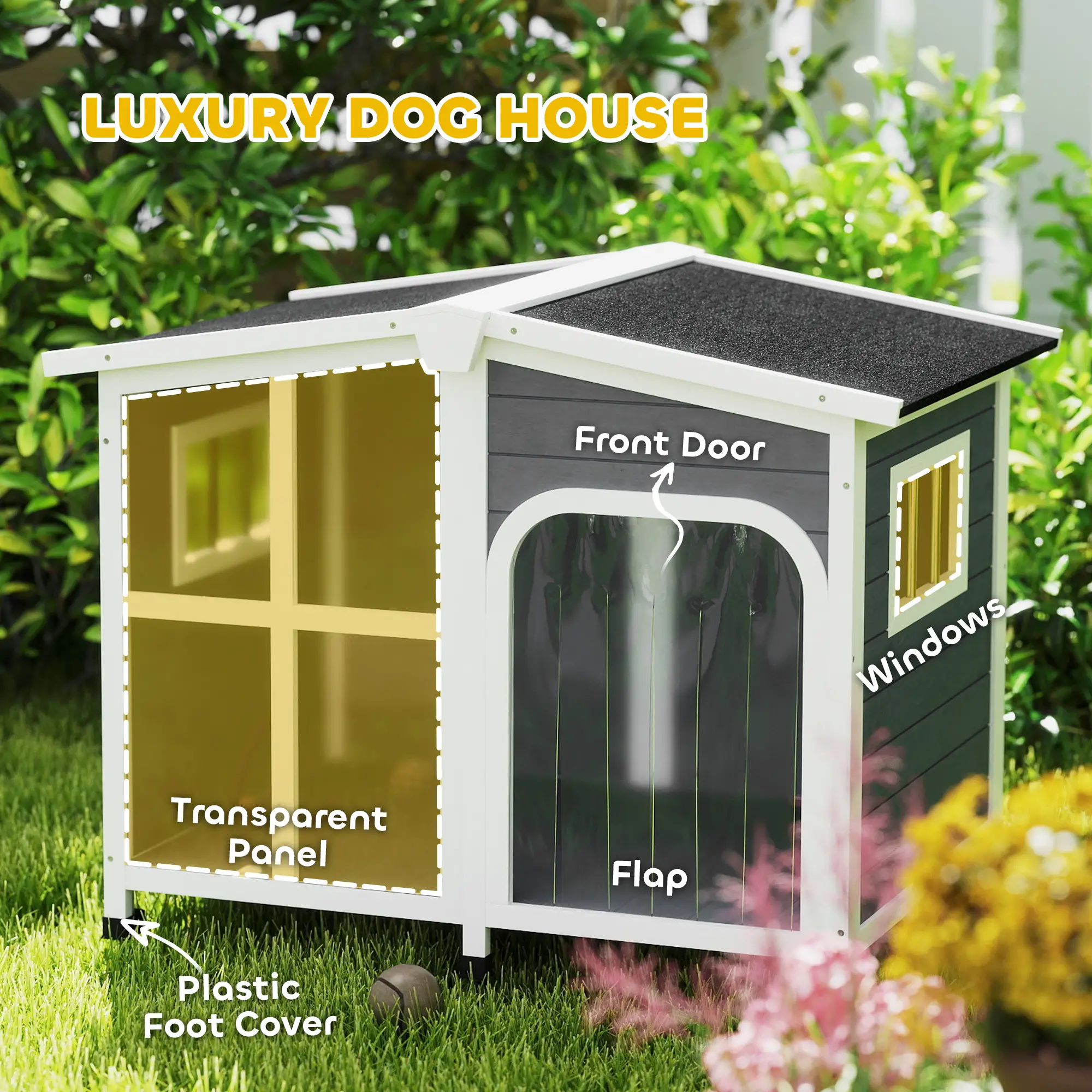 Wooden Dog House, Raised Kennel, Removable Bottom, Asphalt Roof, Dark Grey - Image 9
