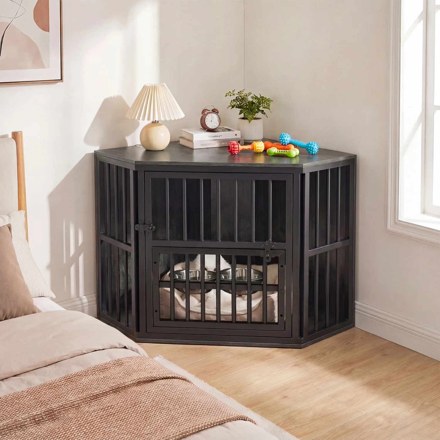 Wooden Dog Kennel End Table, 35.5 In, Oak - Image 2
