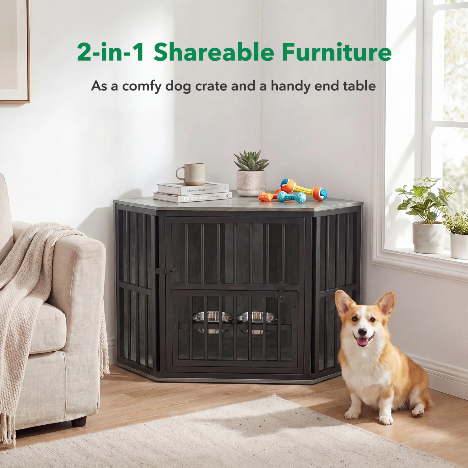 Wooden Dog Kennel End Table, 35.5 In, Oak - Image 3