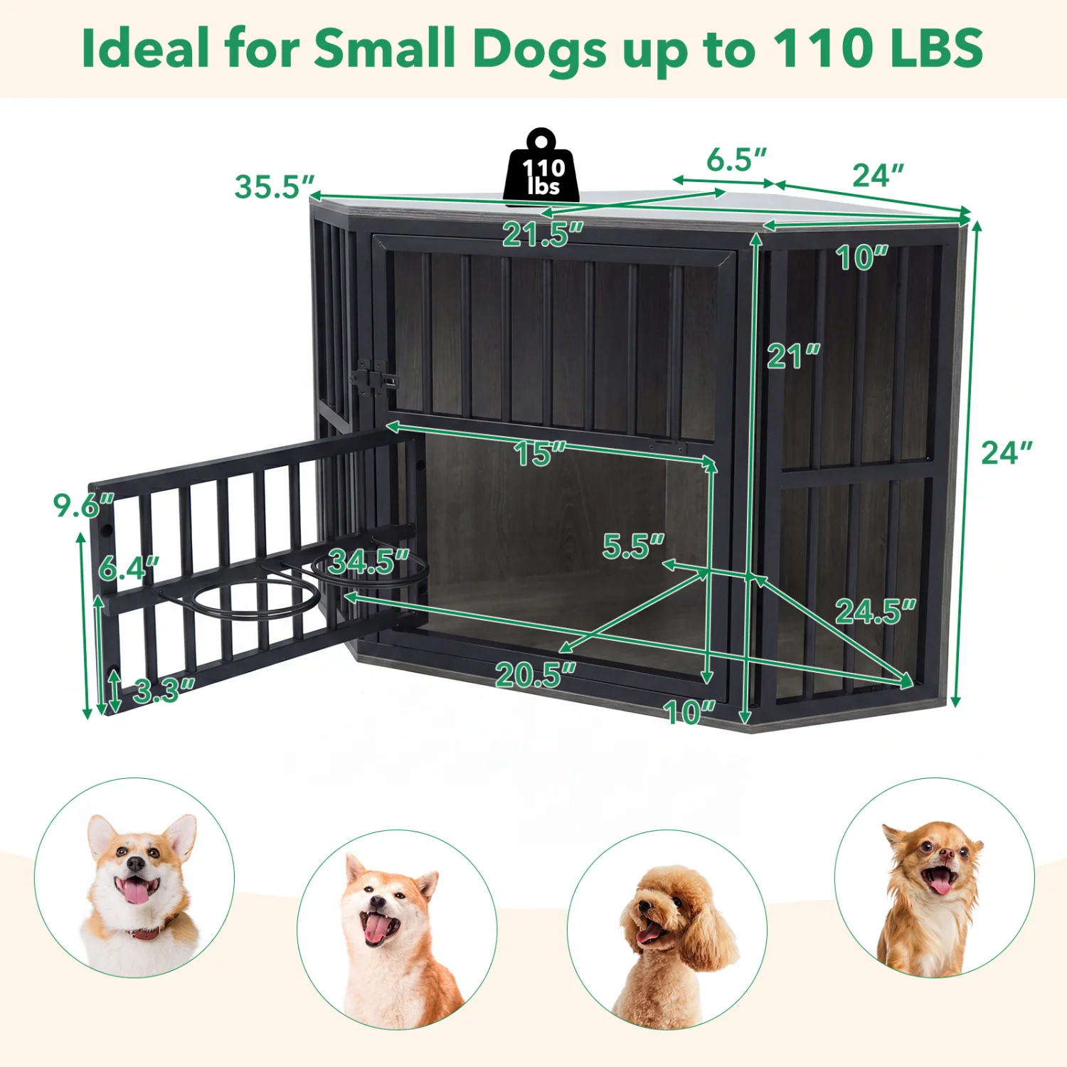 Wooden Dog Kennel End Table, 35.5 In, Oak - Image 5