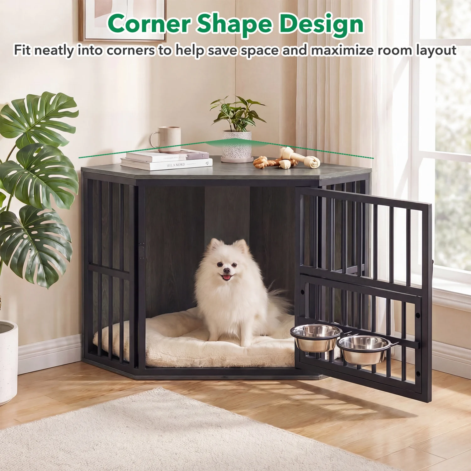 Wooden Dog Kennel End Table, 35.5 In, Oak - Image 6