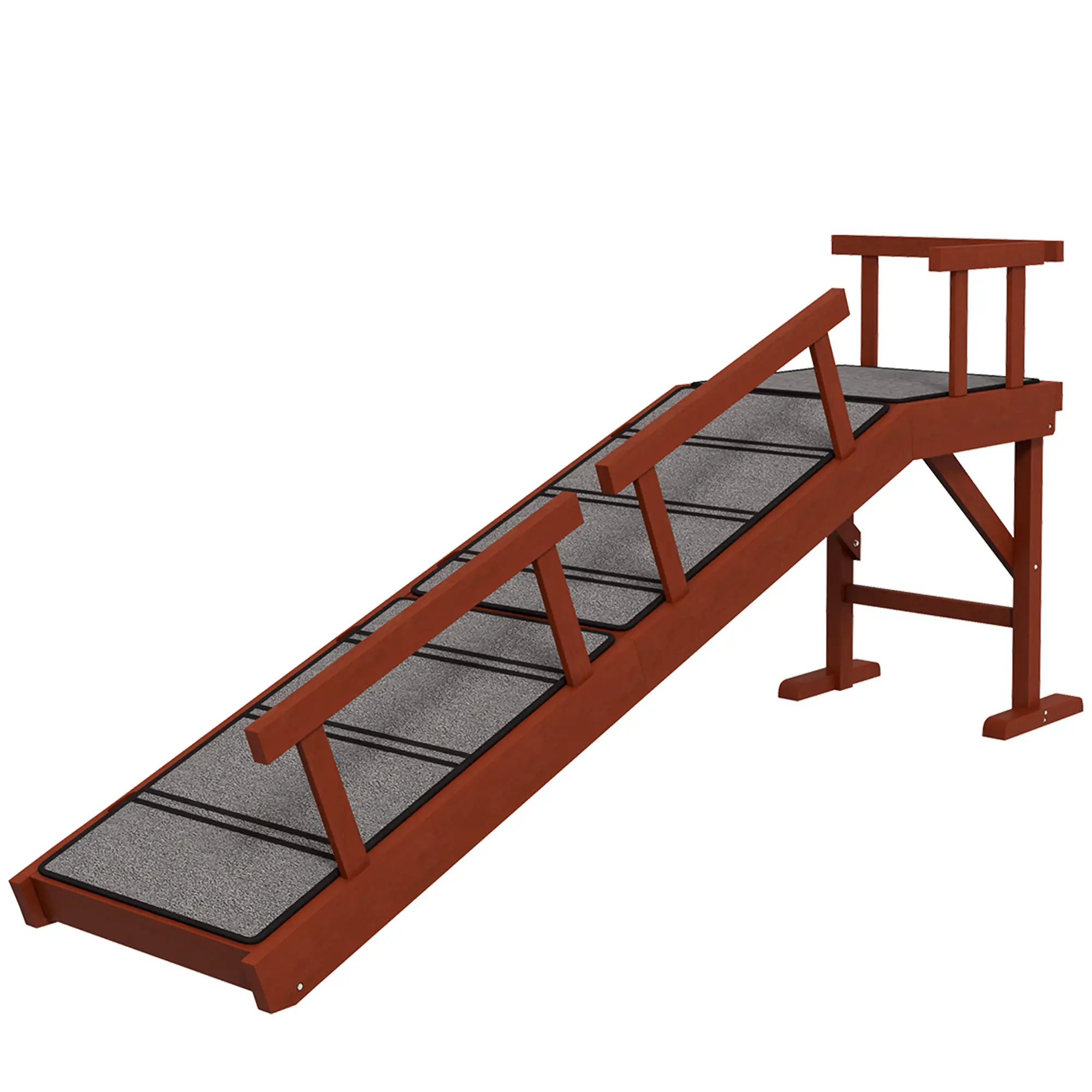 Wooden Dog Ramp, 60" Long, Non-Slip Rug, Removable Guardrails, Brown